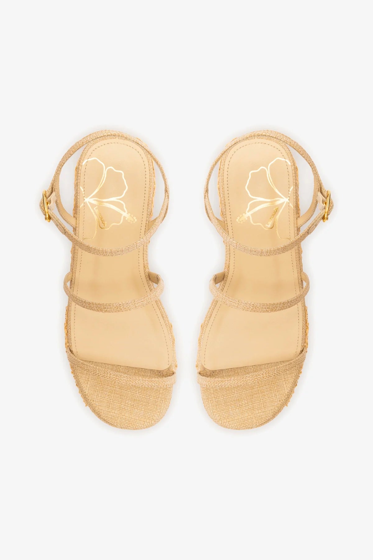 Gio Women's Flatform Sandals in Beige Raffia with Hibiscus Embroidery - Comfortable Summer Beach Shoes for Vacation, Pool Party and Casual Outings