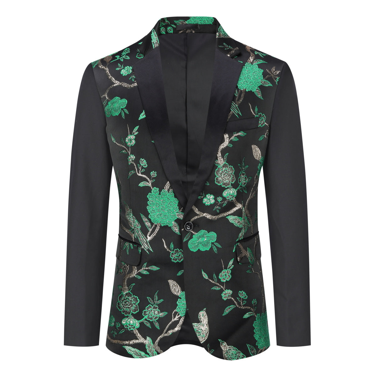 2 Piece Slim Fit Embroidered Green Floral Suit for Men - Formal Wedding & Party Outfit - Elegant Business Attire for Special Occasions
