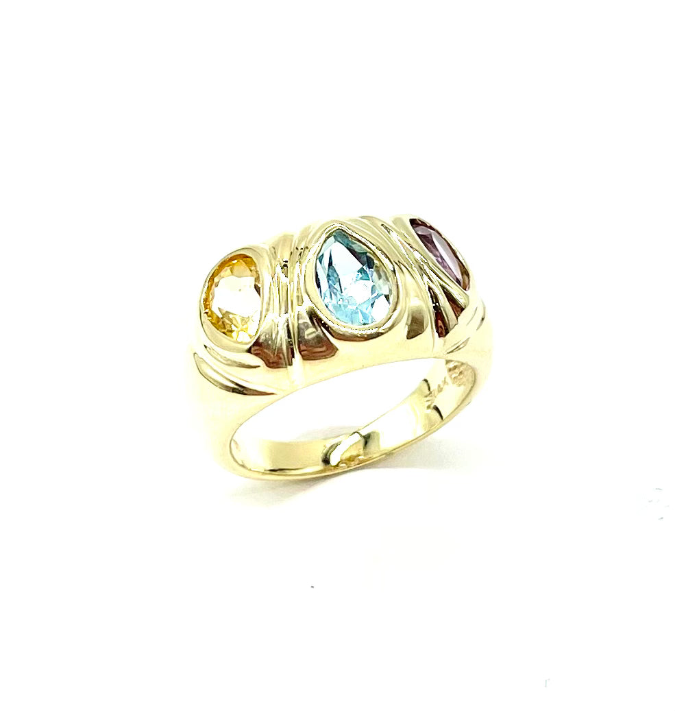 Natural Amethyst, Blue Topaz & Citrine Sterling Silver Ring for Women | Elegant Birthstone Jewelry Gift for Birthday, Anniversary & Special Occasions