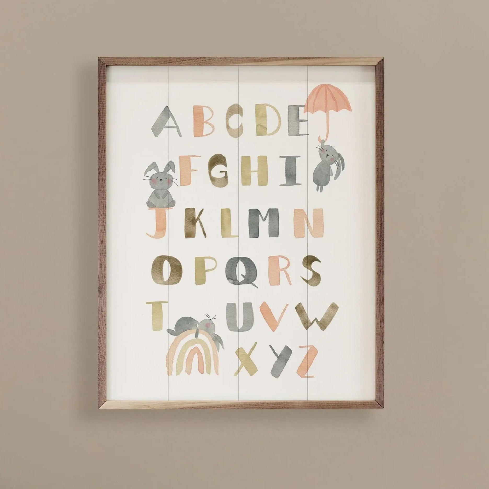 Alphabet By Deane Beesley - Wood Framed Wall Art Print - Perfect for Nursery, Classroom & Home Decor