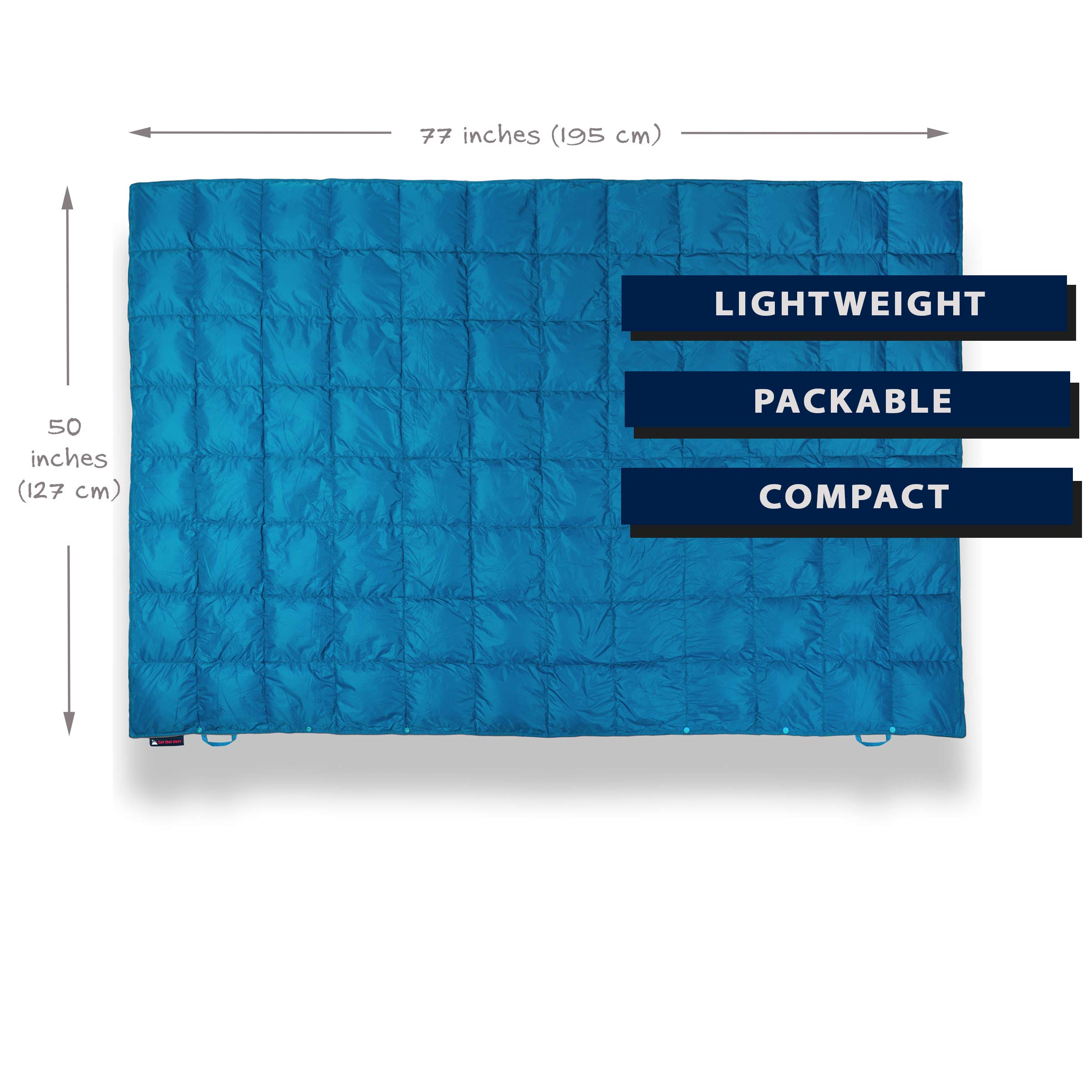 Premium Down Camping Blanket - 650 Fill Power Water-Resistant Puffy Quilt | Ultra Lightweight & Packable for Backpacking | Warm Teal Blue & Orange Outdoor Blanket | Perfect for Camping, Hiking, Picnics & Travel Accessories