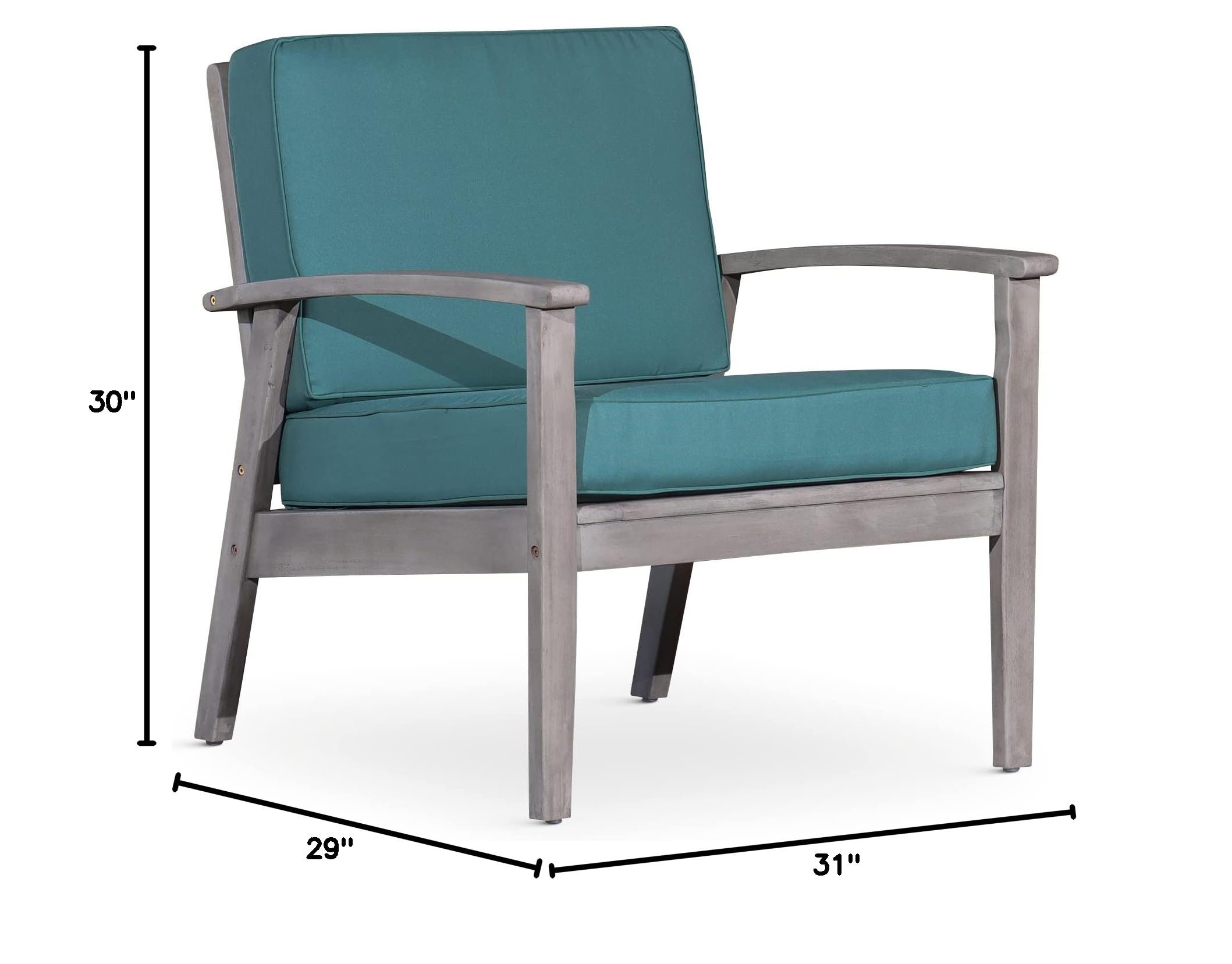 DTY Outdoor Living Longs Peak Deep Seat Eucalyptus Chair - Silver Gray Finish with Sage Green Cushions | Patio Furniture for Backyard, Garden & Poolside Relaxation