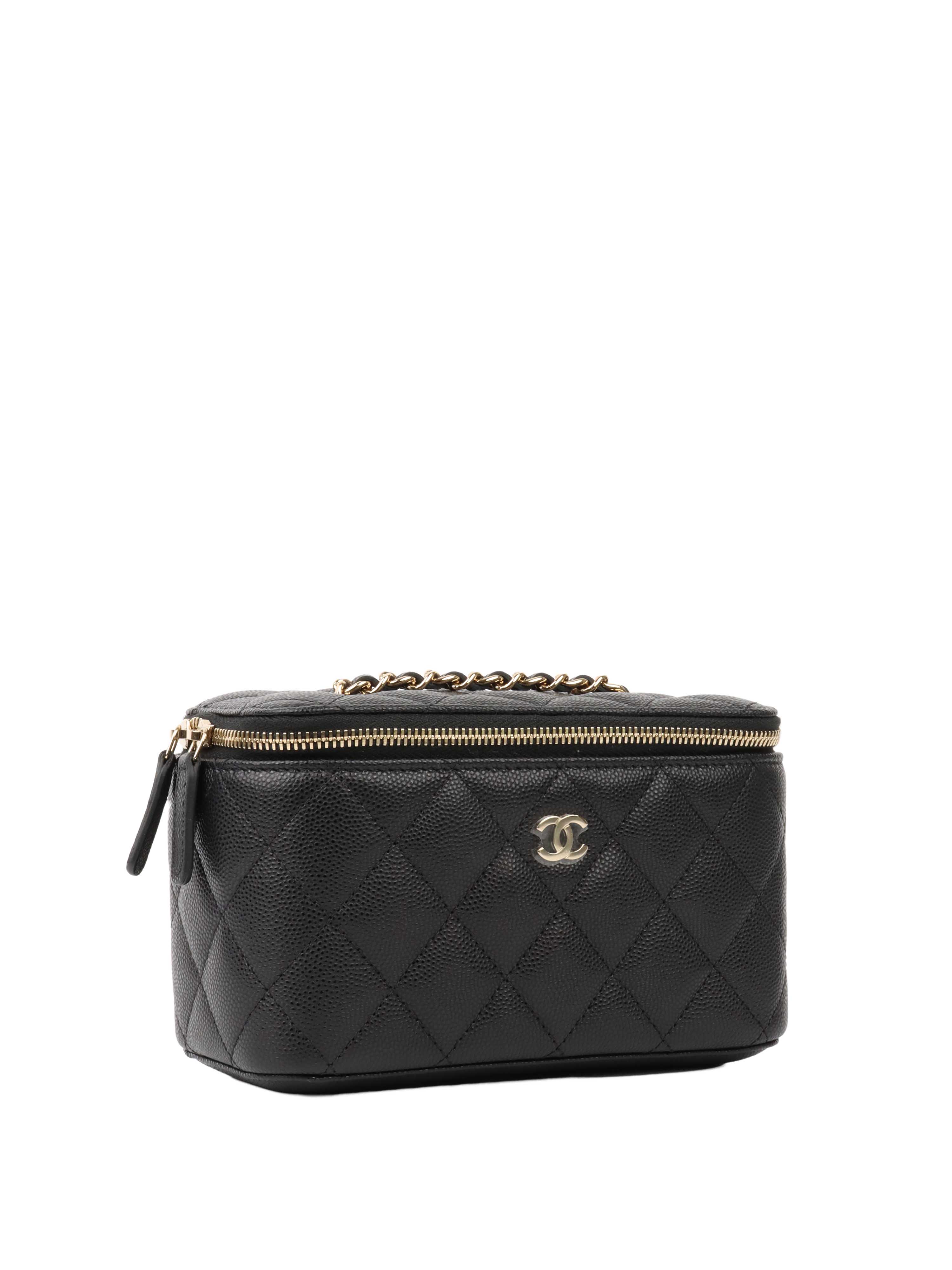 Chanel Black Caviar Leather Vanity Case - Luxury Small Handbag for Women | Perfect for Evening Events, Parties & Travel