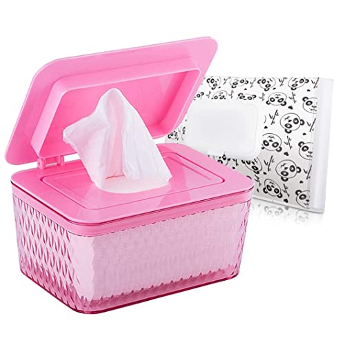 Umtiti Wipes Dispenser & Wipes Pouch - Moisture Seal Secure Lid, Non-Slip Rubber Feet for Fresh Wipes | Dustproof Tissue Container with Sealing Design (PK+Panda) | Perfect for Baby Care, Travel, Home & Office Use