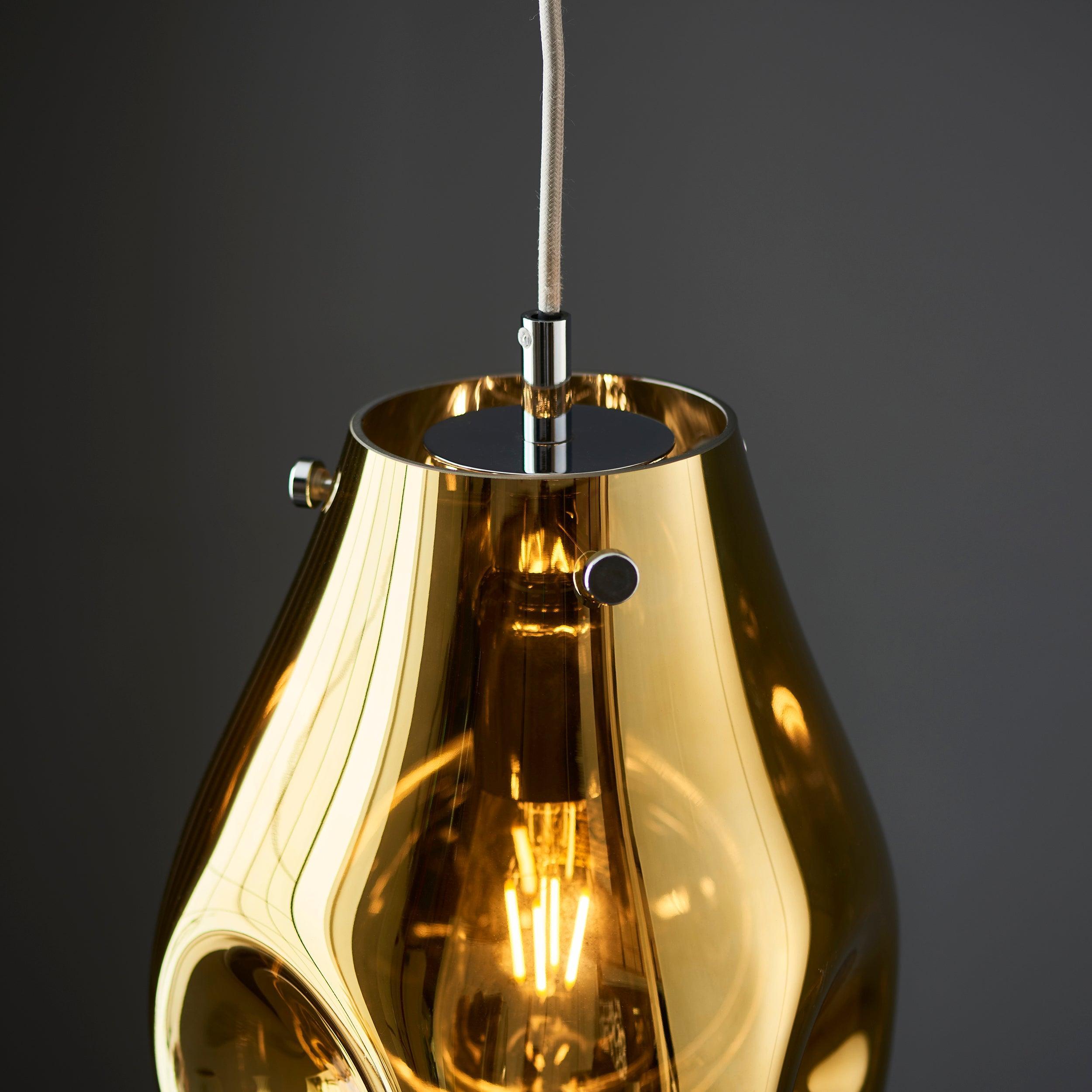 Dazzling Gold Metallic Glass & Chrome Pendant Light Fixture - Modern Dining Room & Kitchen Island Lighting