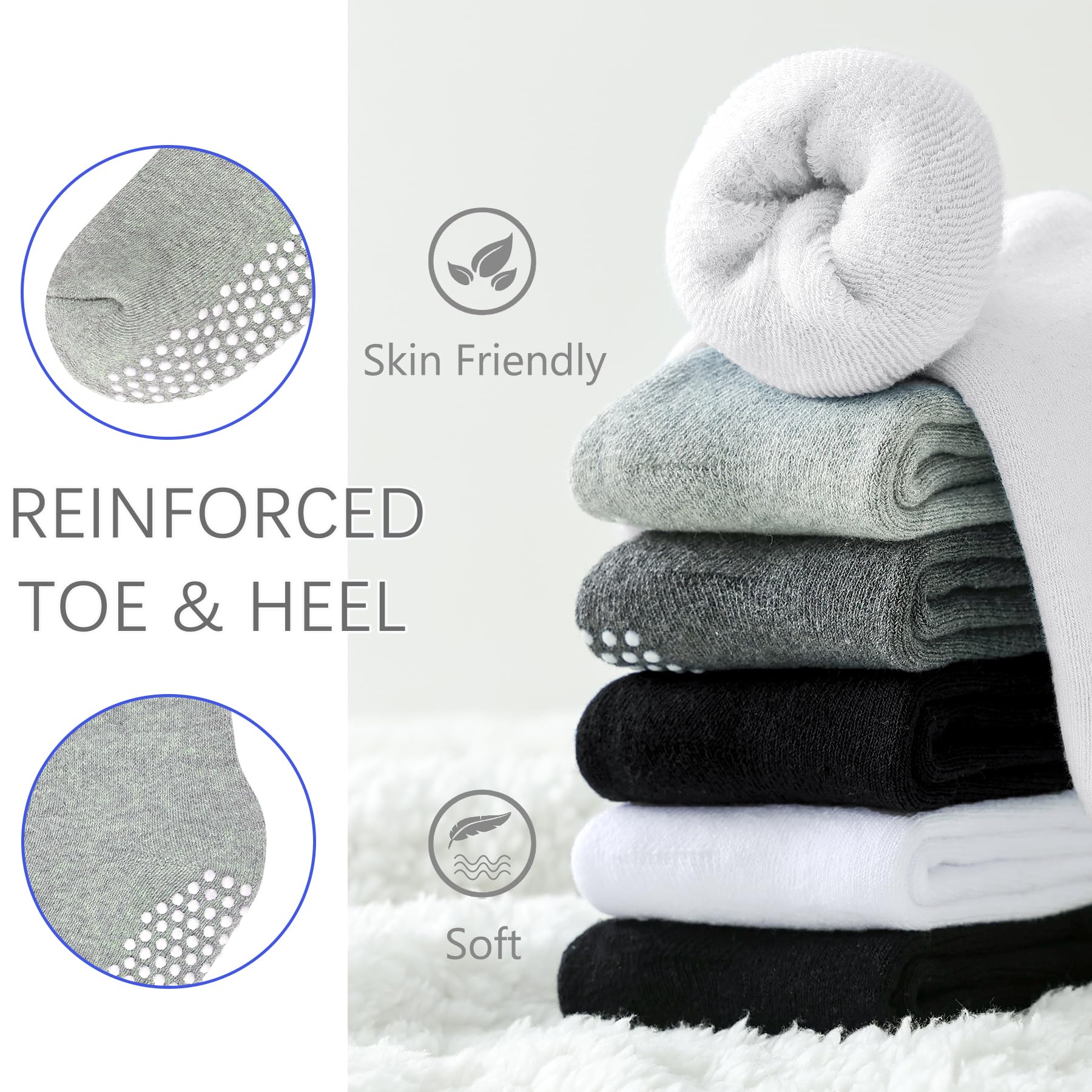 Non-Slip Toddler Socks with Grips - 12 Pairs Cotton Baby Crew Socks with Turn Cuff for Warmth & Safety - Perfect for Playtime, Daycare & Learning to Walk