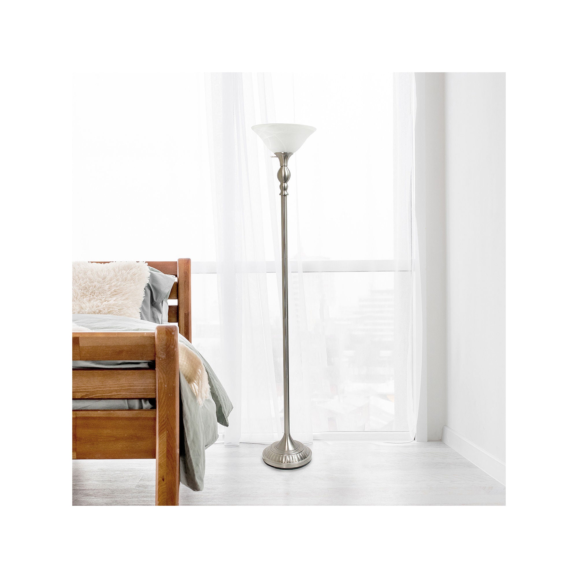 Lalia Home Classic 1 Light Torchiere Floor Lamp in Brushed Nickel - Modern Metal Standing Lamp for Living Room, Bedroom & Office Lighting (Model LHF 3001 AB)