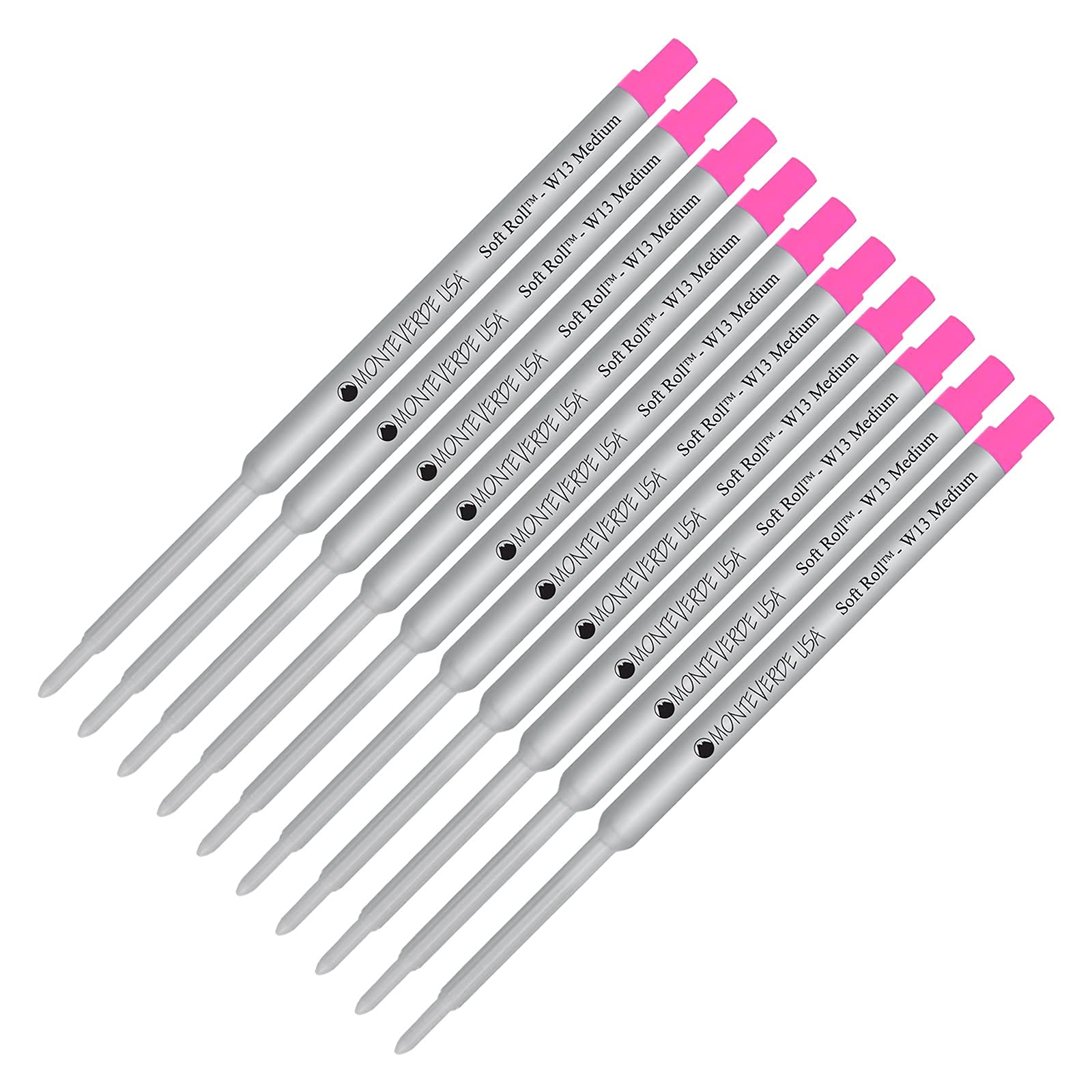Monteverde Soft Roll Ballpoint Ink Refills 10-Pack - Compatible with Waterman Style Pens - Medium 0.7mm Pink Ink - Perfect for Office, School & Everyday Writing Needs