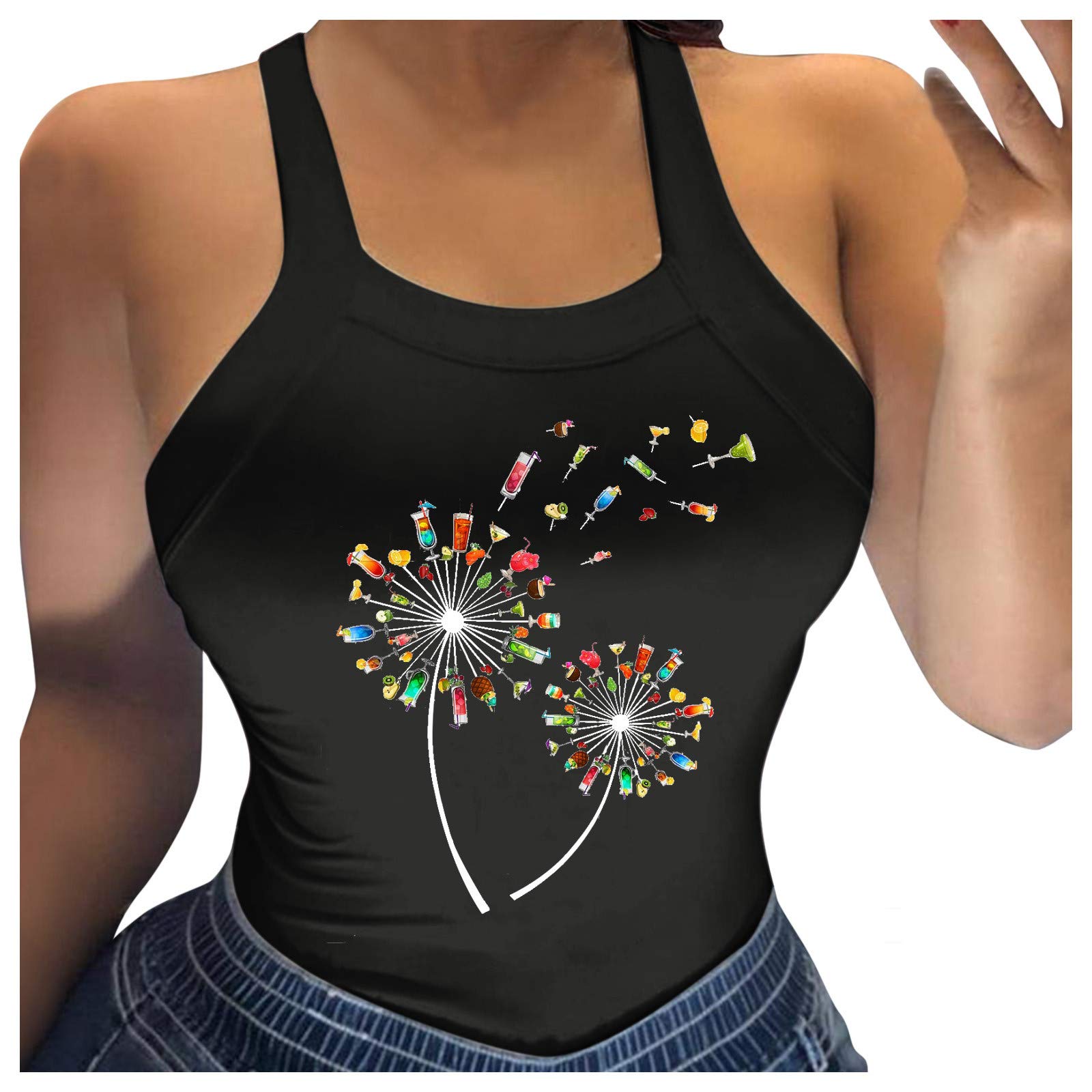 **Women's Plus Size Sunflower Print Tank Top - Casual Basic Summer Tops for Women - Perfect for Beach, Vacation & Everyday Wear**