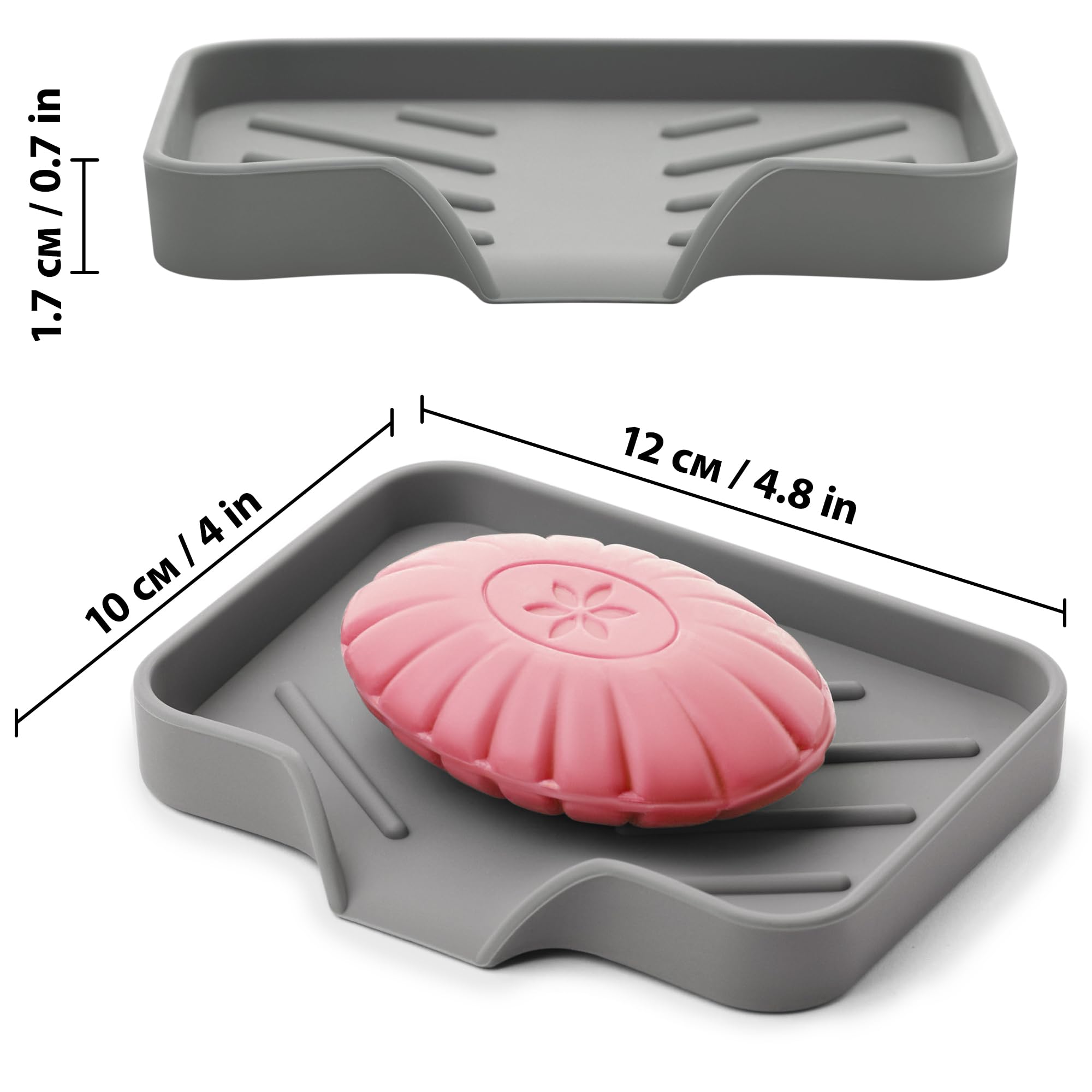 Premium Gray Self-Draining Soap Dish for Shower & Bathroom - Durable Silicone Soap Holder for Daily Use