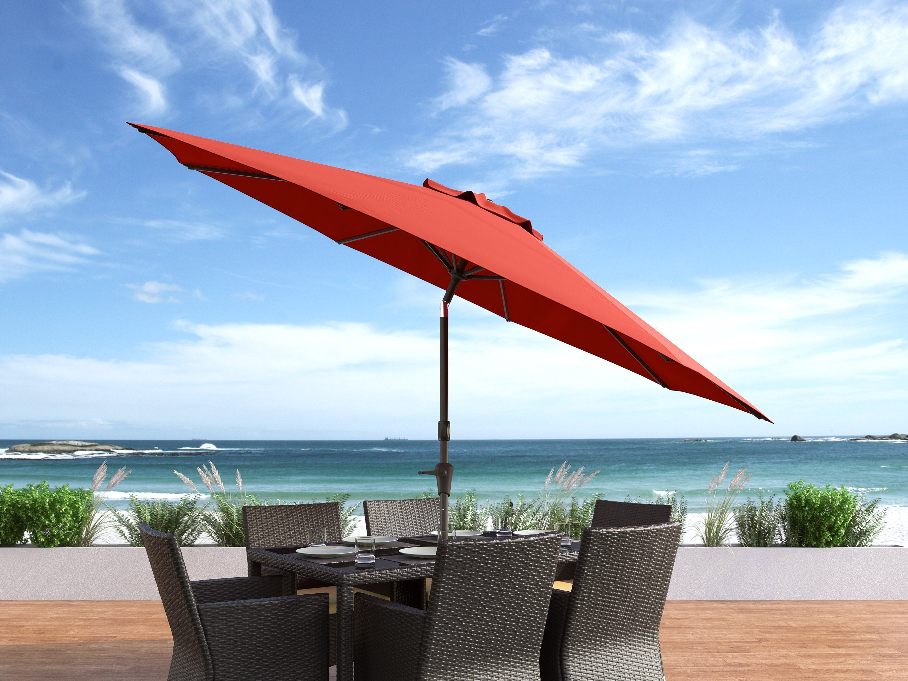 10ft Wind Resistant Crimson Red Patio Umbrella - Heavy Duty Outdoor Cantilever Market Umbrella for Poolside, Backyard, Garden & Patio Use