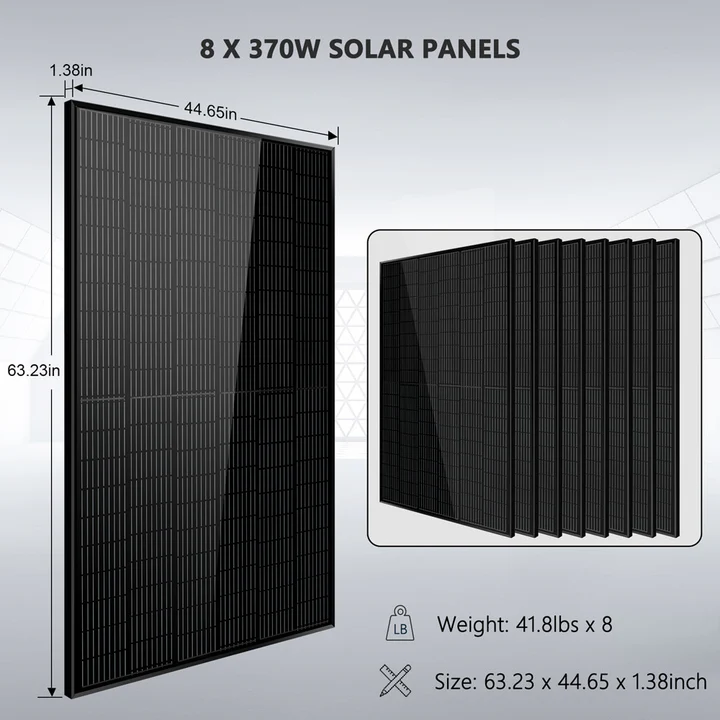 SunGoldPower 6000W Off Grid Solar Kit with 10.48kWh LiFePO4 Server Rack Battery & 8x 370W Solar Panels | 48VDC 120V/240V Output | Perfect for Home Backup Power, RV & Remote Cabins