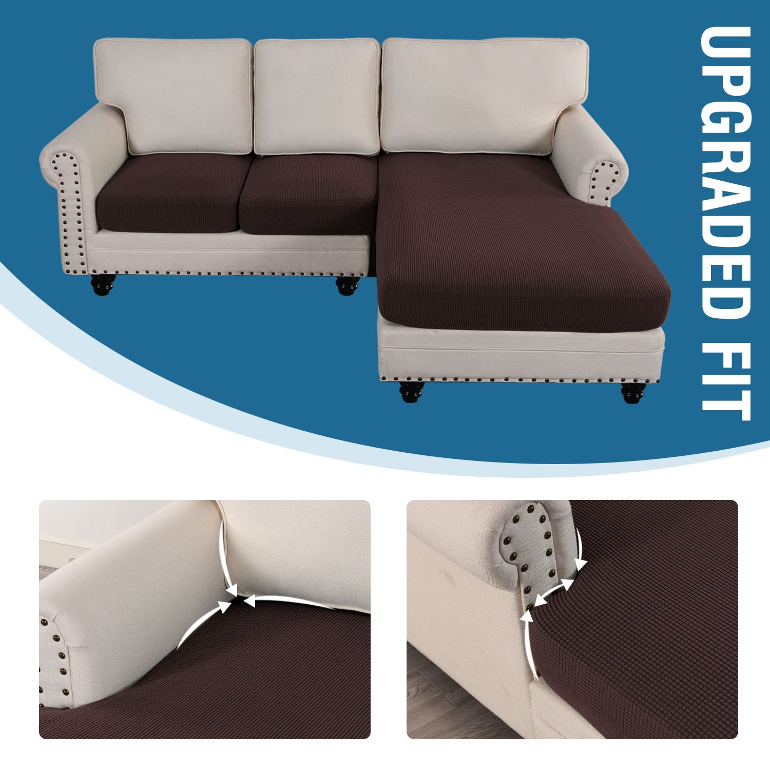 H.VERSAILTEX 3-Piece L-Shaped Sectional Sofa Cover Set - Left/Right Chaise & Seat Cushion Protector (Chocolate) - Perfect for Living Room, Family Room & Home Theater Furniture Protection