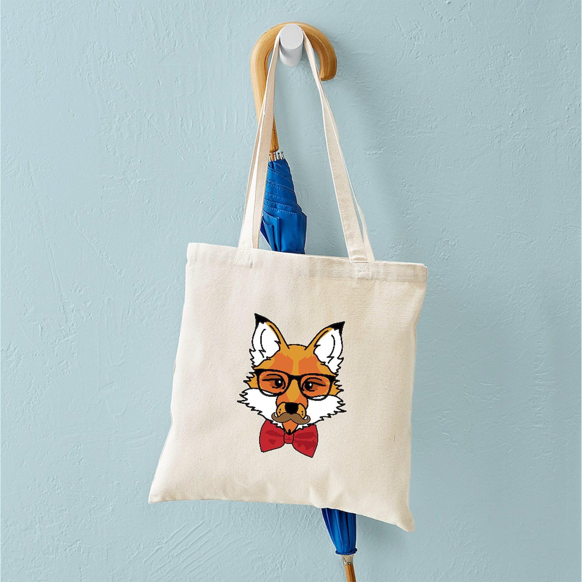 Stylish Hipster Fox Canvas Tote Bag - Eco-Friendly Reusable Shopping Bag for Groceries, Beach & Daily Use | Natural Cotton Carryall for Women & Men