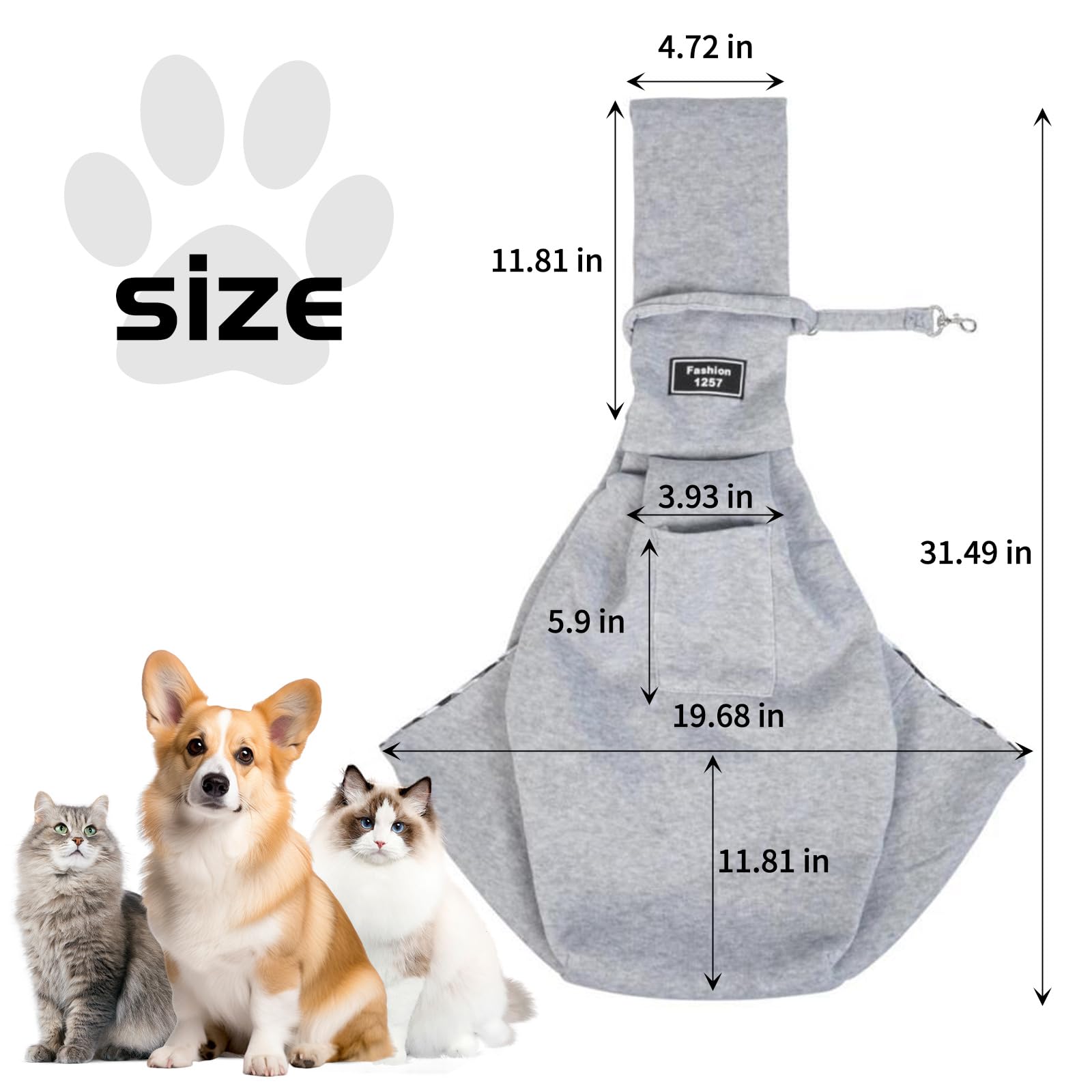 Reversible Hands-Free Dog Carrier Sling - Adjustable Pet Carrier for Small Dogs & Cats with Safety Harness & Storage Pocket - Comfortable Travel Bag for Outdoors, Shopping & Vet Visits (Brown)