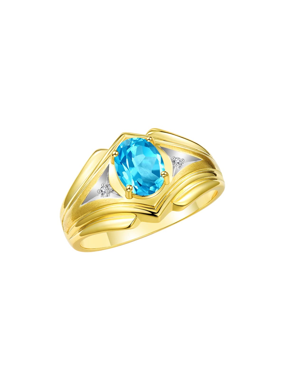 Rylos Men's Yellow Gold Plated Silver Ring - 9X7MM Oval Gemstone & Diamond Birthstone Ring for Men (Sizes 8-13) | Classic Designer Style for Weddings, Anniversaries & Gifts