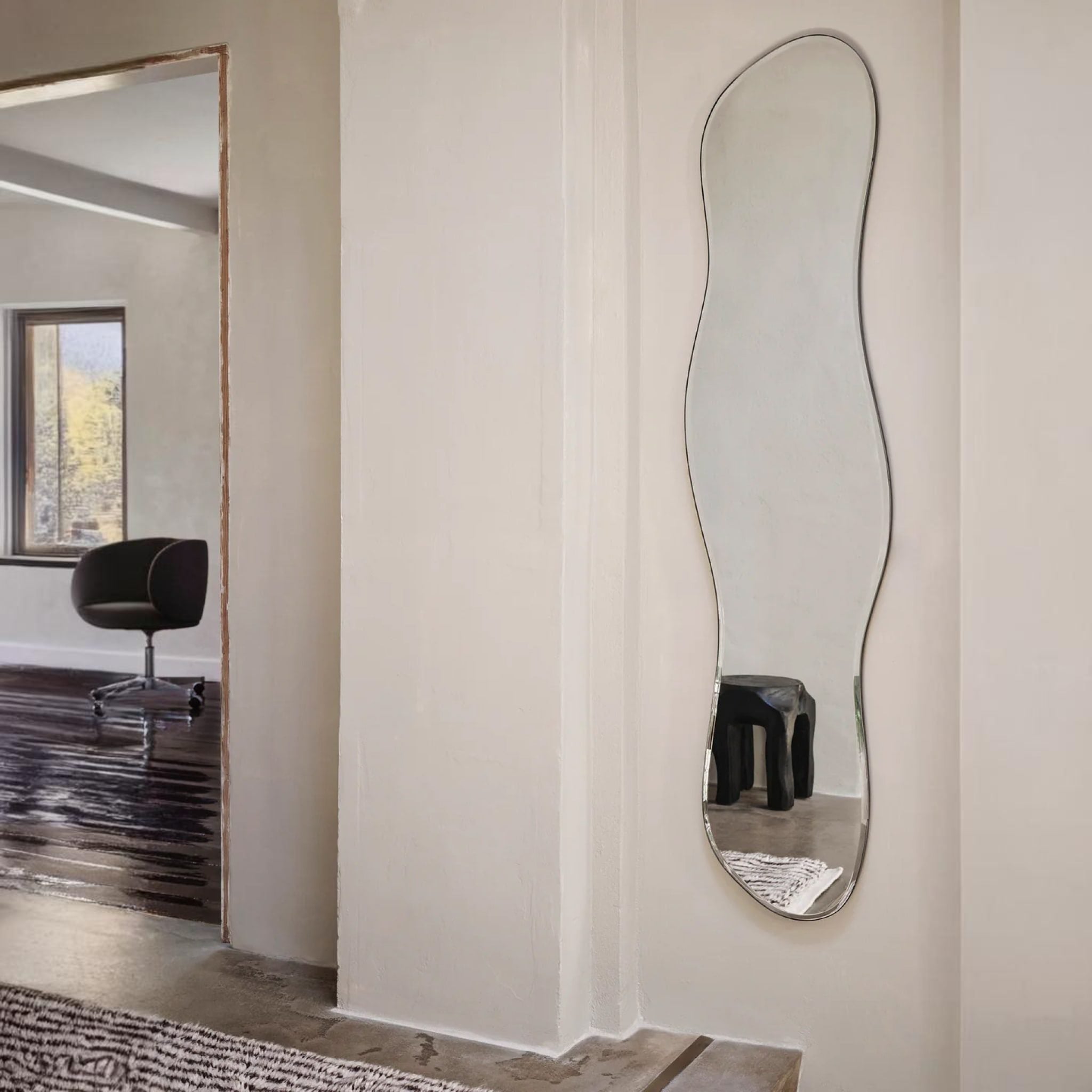 FERM LIVING Pond Mirror - Large Dark Chrome Wall Mirror for Living Room, Bedroom, Bathroom - Elegant Home Decor & Stylish Interior Design Accent