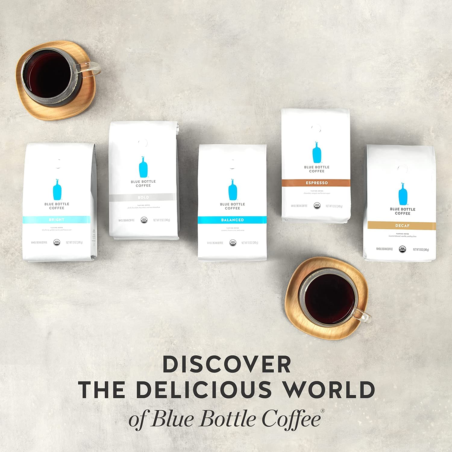 Organic Dark Roast Whole Bean Coffee - Blue Bottle Bold Blend, 12oz Bag (Pack of 6) | Premium Coffee Beans for Home Brewing, Office & Gifts