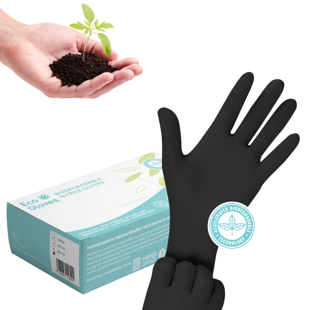 Eco-Friendly Biodegradable Nitrile Gloves - Black, 100 Count | Disposable, Chemical Resistant for Cleaning, Food Handling & Medical Use