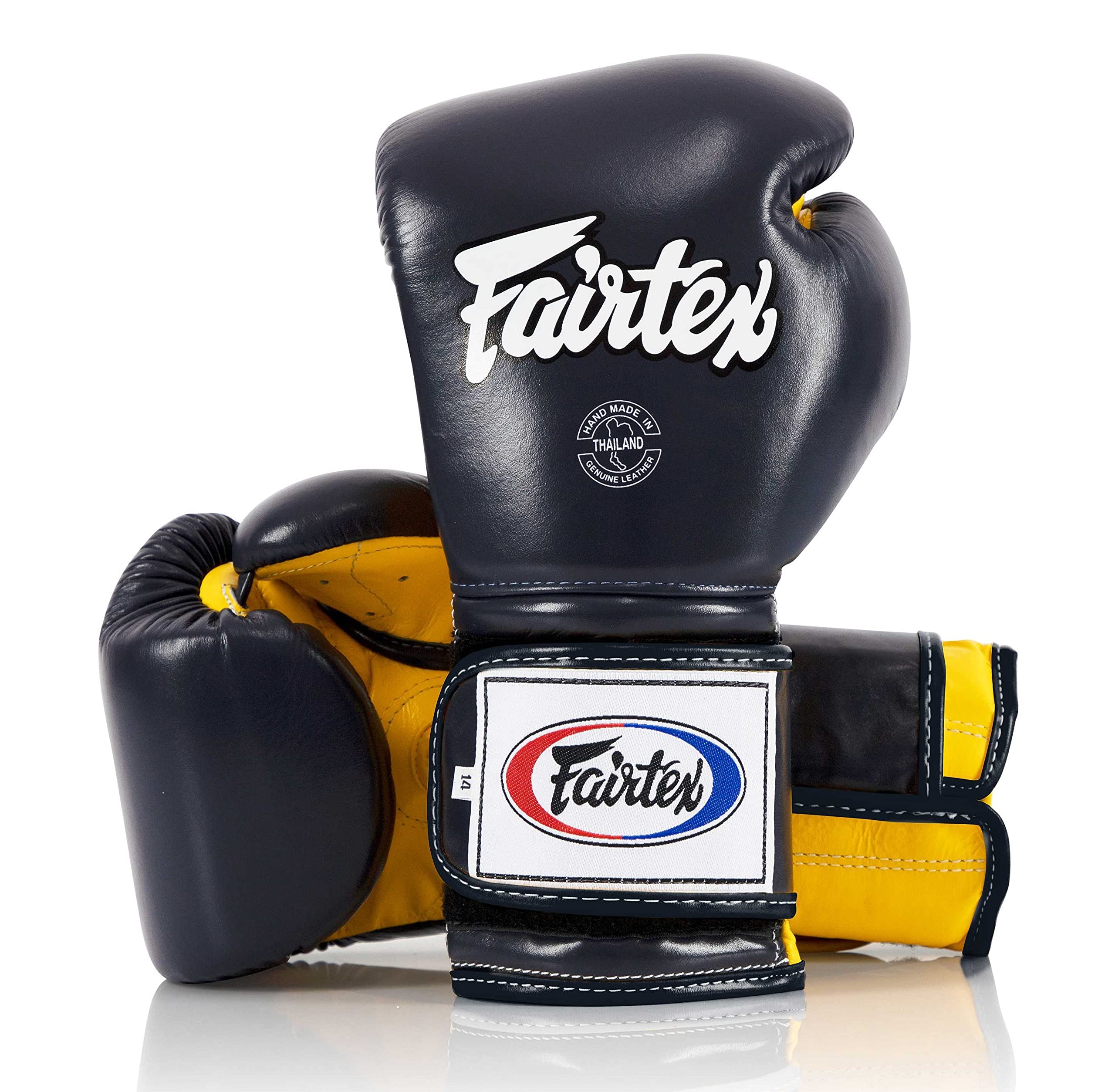 Fairtex BGV9 Muay Thai Boxing Gloves 16oz - Professional Training Gloves for Boxers & MMA Fighters | Mexican Style Design for Hard Hitters | Lightweight & Shock Absorbent | Blue/Yellow/Blue Piping | Perfect for Sparring, Heavy Bag Work & Martial Arts Training