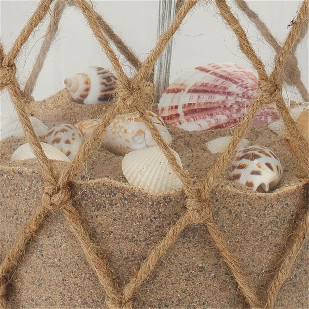 Coastal Rope & Glass Jar Table Lamp with Oatmeal Linen Shade - 3-Way Socket, Clear & Natural Finish - Perfect for Beach House, Farmhouse, or Boho Bedroom Decor