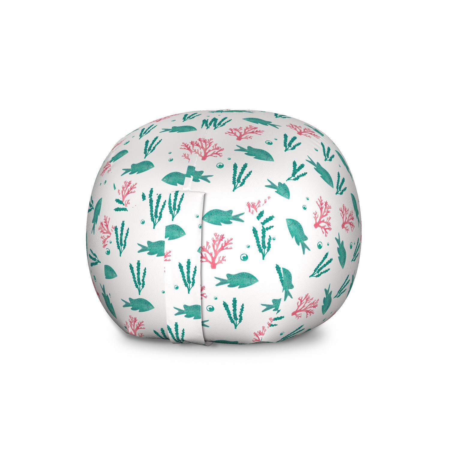 Ambesonne Nautical Storage Toy Bag Chair - Watercolor Sea Elements Design with Fish & Seaweed, Large Washable Stuffed Animal Organizer for Kids Bedroom, Nursery, or Playroom - Seafoam Pink