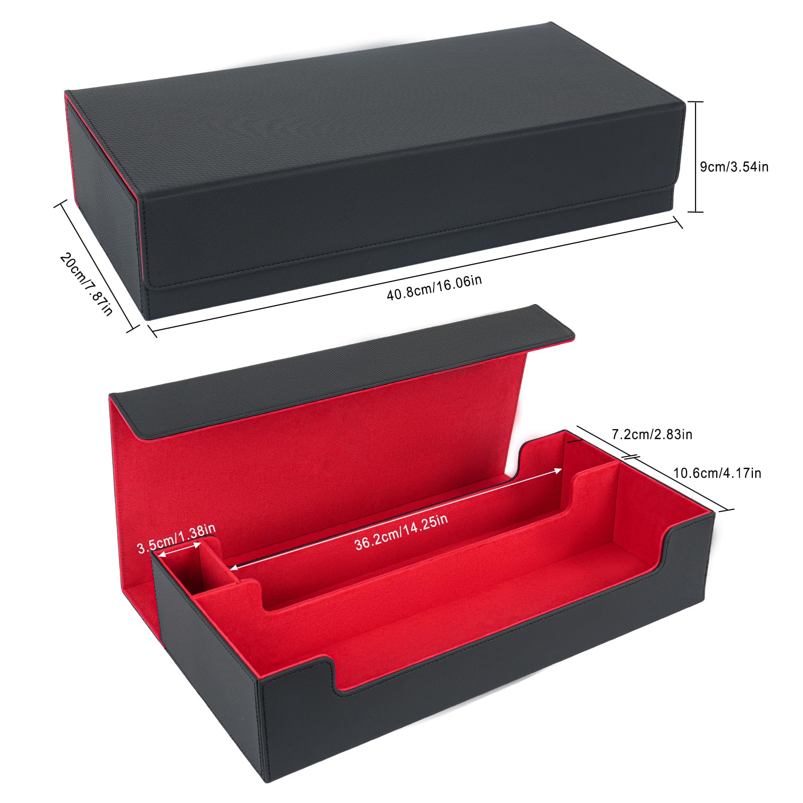 LEFOR·Z MTG Card Deck Box with Dice Tray - Large Capacity Holds Up to 550 Cards - Black & Red - Perfect for Magic: The Gathering, Yu-Gi-Oh, and Collectible Card Game Storage & Organization