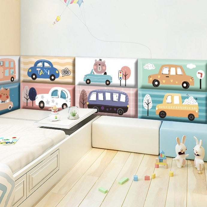 Classic Car Race Kids Wall Padded Safety Cushions - Soft Foam Corner Protectors for Baby Proofing & Toddler Safety in Bedrooms & Playrooms
