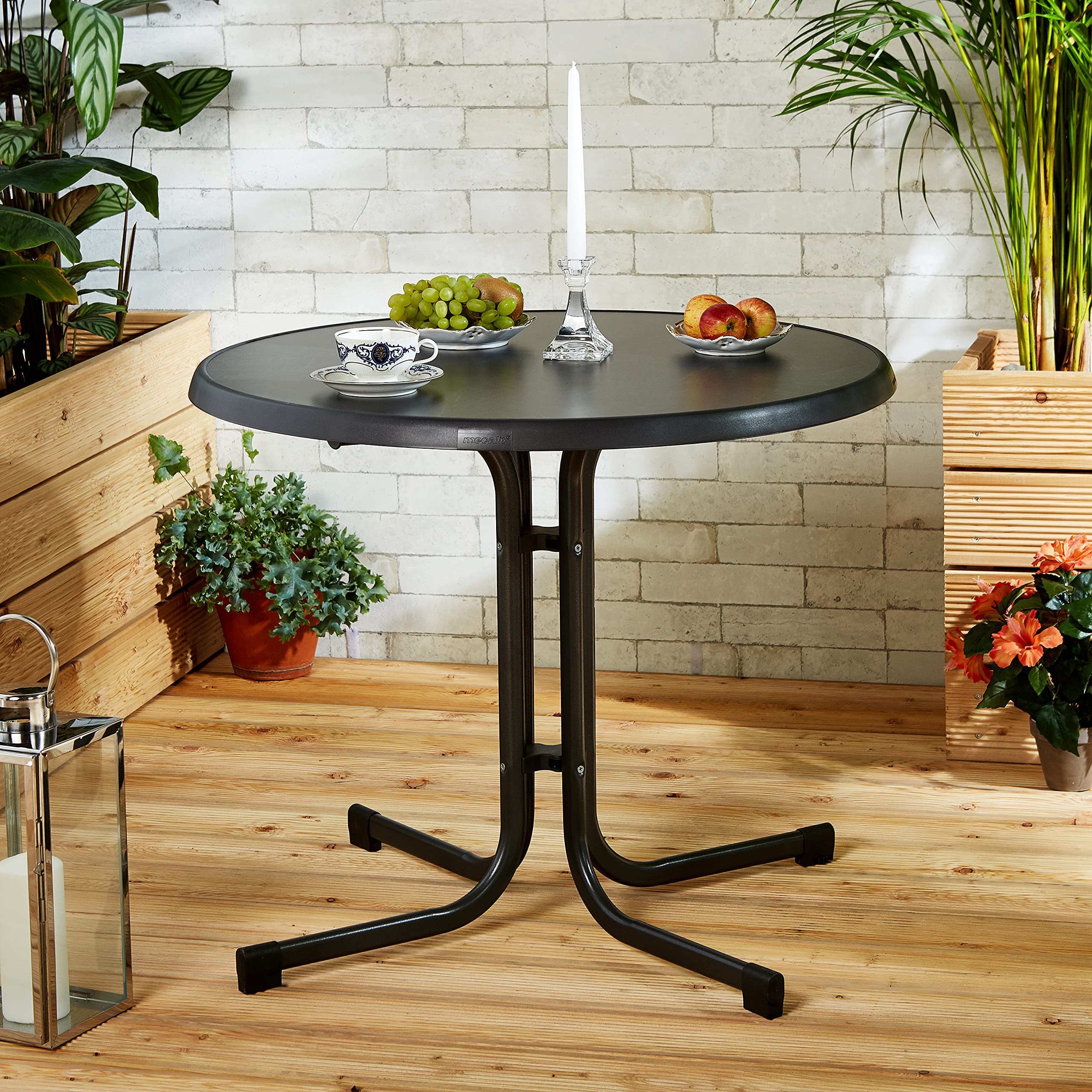 209/G Boulevard Folding Table with Mecalit Pro Top - 86cm Round Dining Table, Iron Grey Steel Frame, Slate Anthracite Finish - Perfect for Indoor/Outdoor Events, Parties & Home Decor