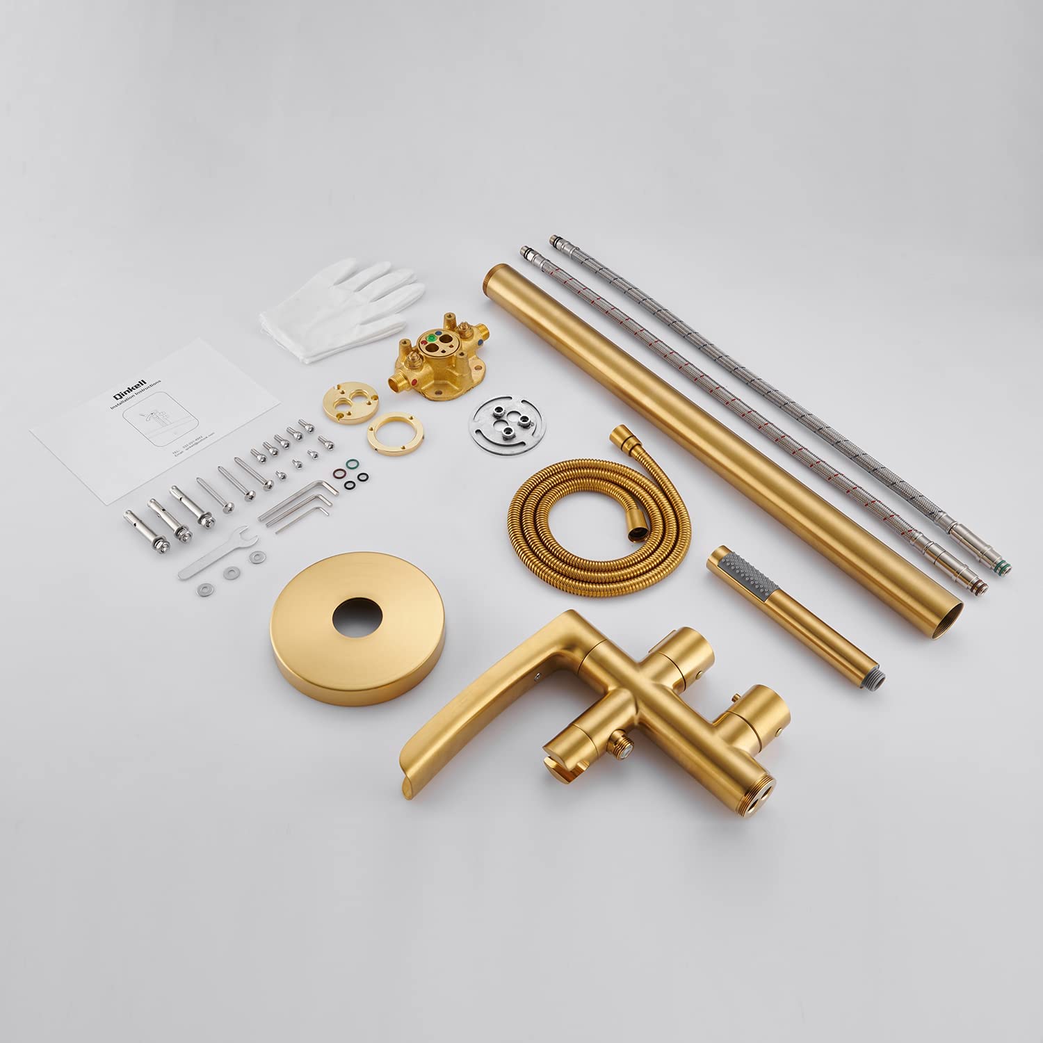 Freestanding Thermostatic Bathtub Faucet Floor Mount Waterfall Tub Filler Brushed Gold Bathroom Taps with Handheld Shower - Luxury Spa Experience for Modern Bathrooms