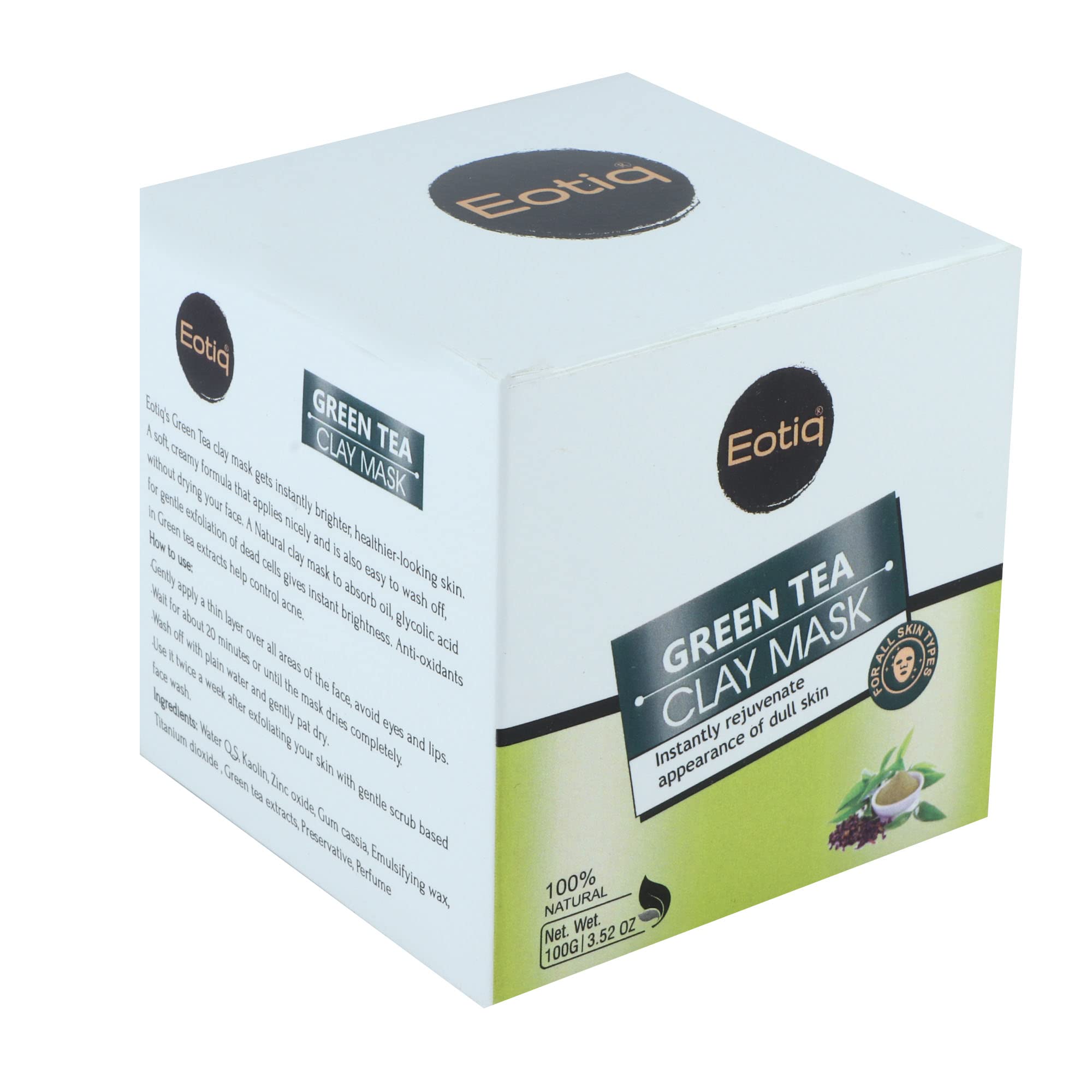 Eotiq Green Tea Clay Mask - Deep Cleansing Blackhead Remover, Pore Minimizer & Acne Treatment for Wrinkles & Blackheads (100g) | Detoxifying Facial Mask for Oily & Combination Skin | Spa Day & Self-Care Essential