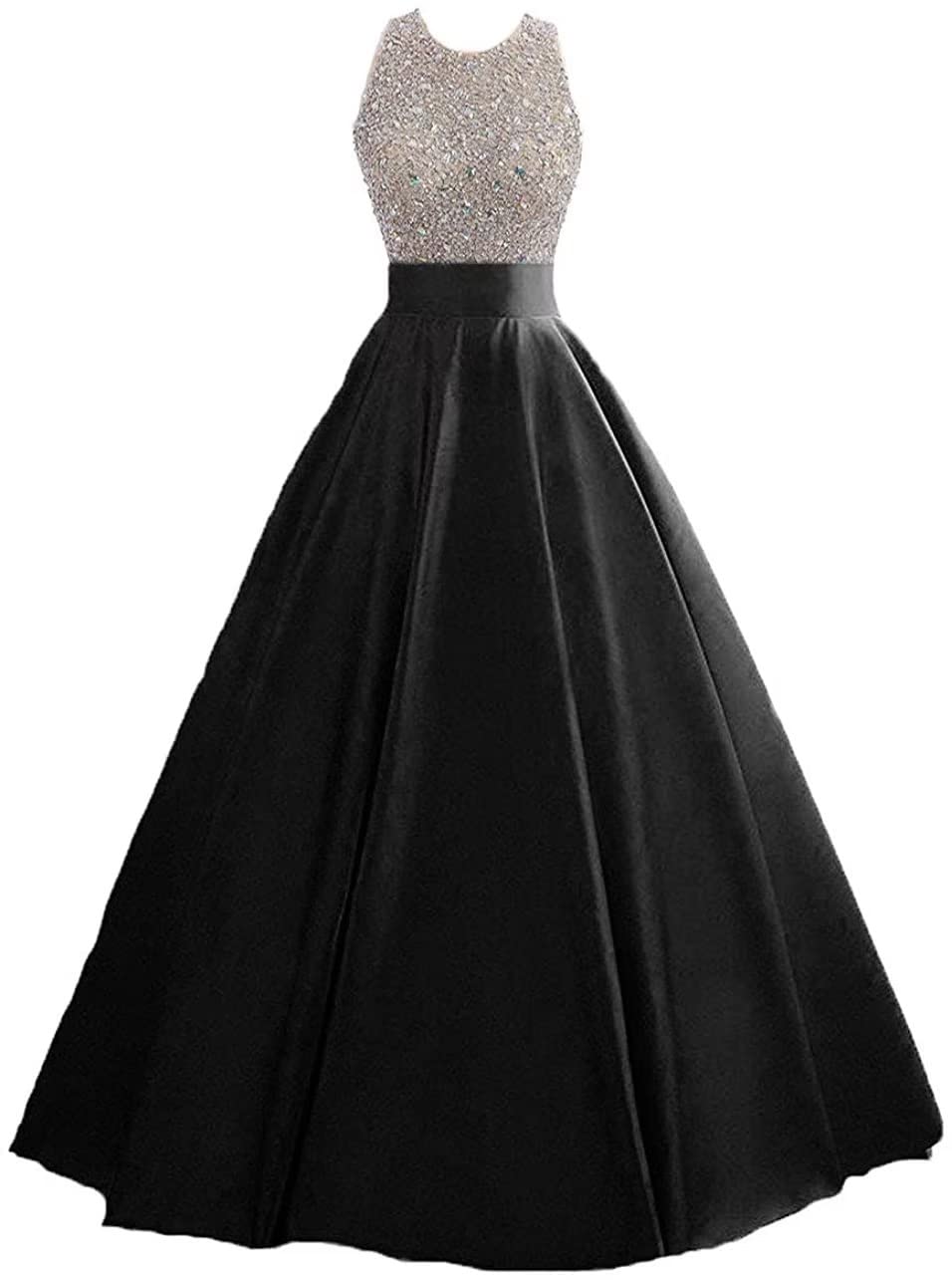 HEIMO Women's Sparkling Sequins Keyhole Back Evening Ball Gown Beaded Formal Prom Dress for Teens - Perfect for Homecoming, Pageants, Quinceañera & Special Occasions