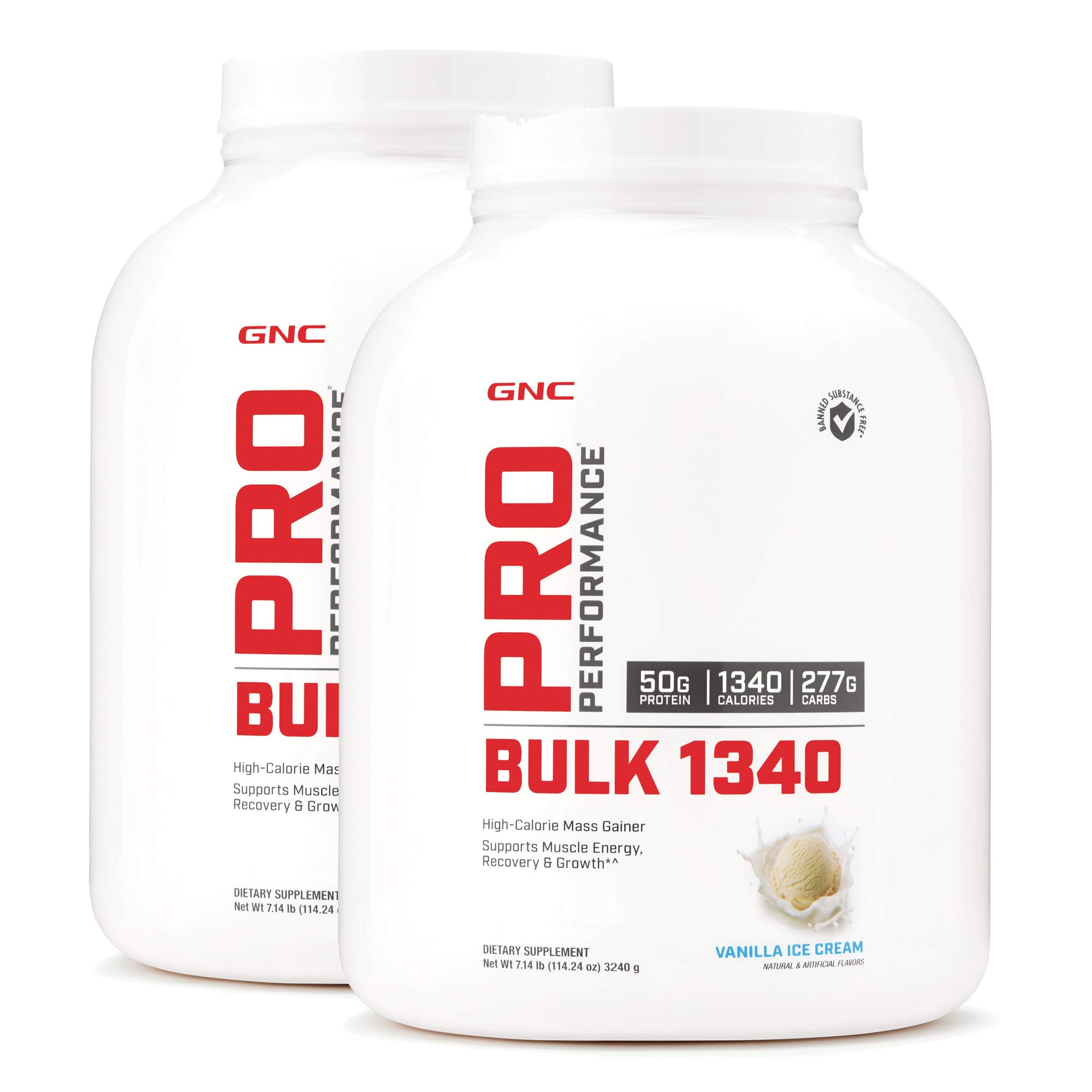 GNC Pro Performance Bulk 1340 Protein Powder - Vanilla Ice Cream Flavor, Twin Pack (2 x 5.15 lb), 9 Servings per Bottle, Supports Muscle Energy, Recovery & Growth - Ideal for Post-Workout, Weight Training & Bodybuilding