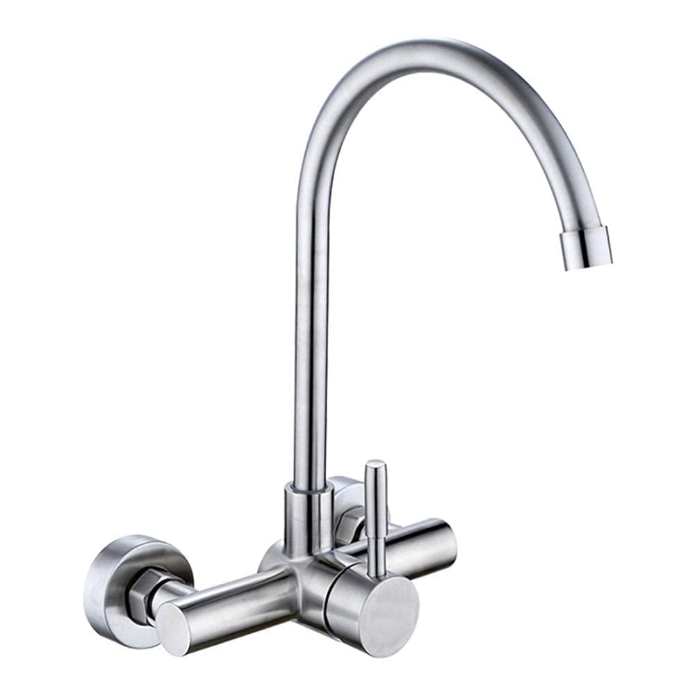304 Stainless Steel Wall-Mounted Kitchen Faucet - Hot/Cold Swivel Mixer for Sink & Laundry