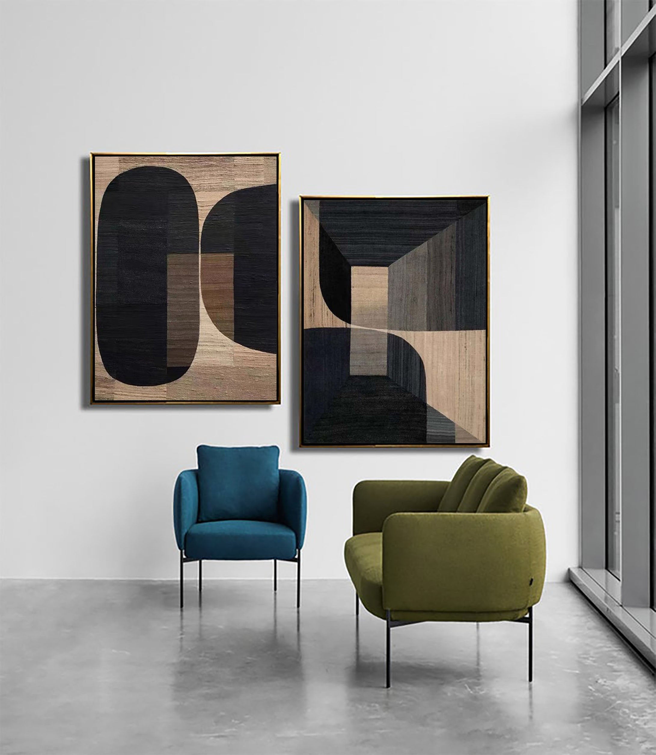 Abstract Beige & Brown Wall Art Set of 2 - Modern Canvas Paintings for Living Room, Bedroom & Office Decor #BB056