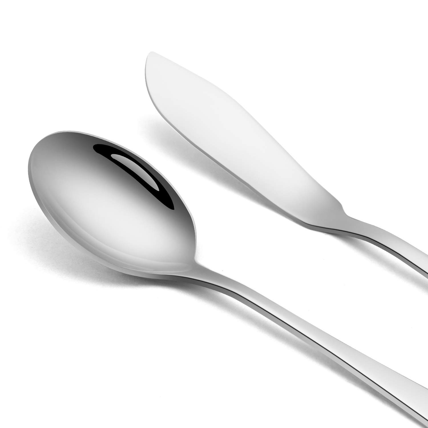 SHARECOOK 5-Piece 18/0 Stainless Steel Serving Set - Mirror Polished Hostess Utensils with Round Edge (Spoon, Fork, Butter Knife & Slotted Spoon) | Dishwasher Safe & Rustproof | Perfect for Dinner Parties, Buffets & Formal Dining