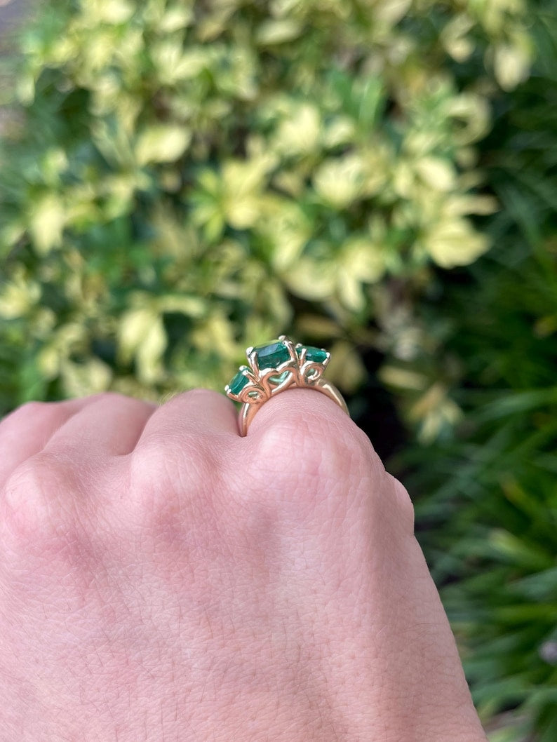 4.86tcw Natural Emerald Oval Three Stone Engagement Ring 14K Solid Gold for Anniversary, Wedding, Proposal - Perfect Gift for Her
