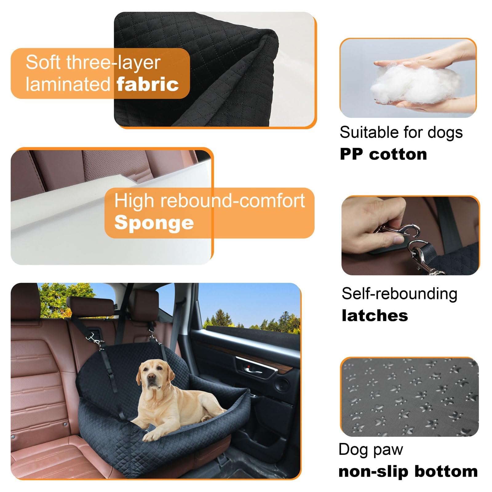Premium Dog Car Seat Bed for Large & Medium Dogs or 2 Small Pets - Washable Soft Fabric with Non-Slip Base - Travel Safety Booster Seat for Dogs & Cats - Easy to Assemble & Clean (Black) - Perfect for Road Trips, Vet Visits & Daily Commutes