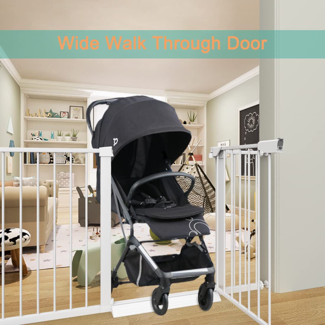 Fairy Baby White Extra Wide or Narrow Baby Gate - Pressure Mounted Walk Through Pet & Child Safety Gate with Extensions - Perfect for Stairs, Doorways & Hallways