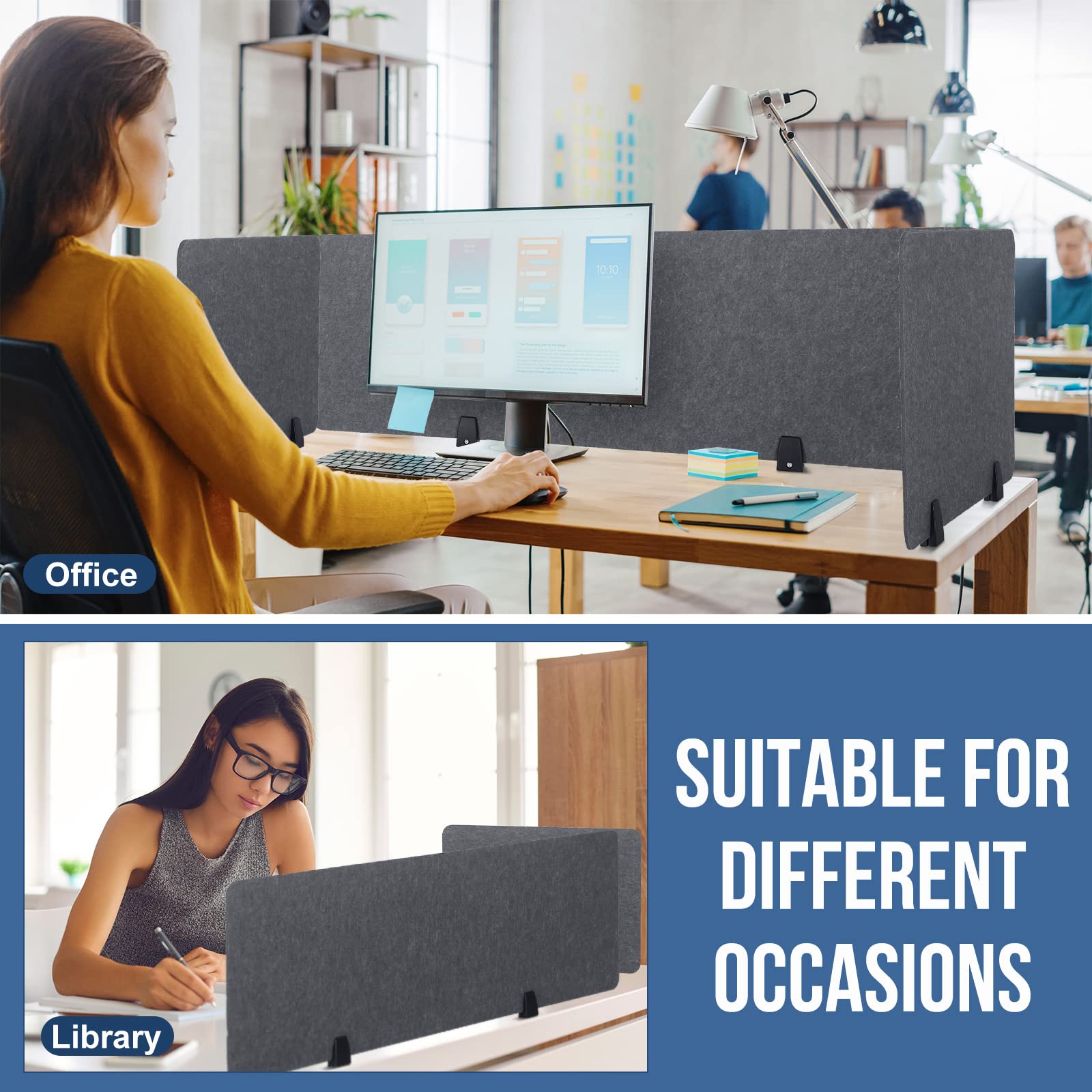Yaomiao 3-Pack Acoustic Desk Divider Soundproof Privacy Panel - Freestanding Office & Study Room Partitions for Noise Reduction & Focus (47.3x16