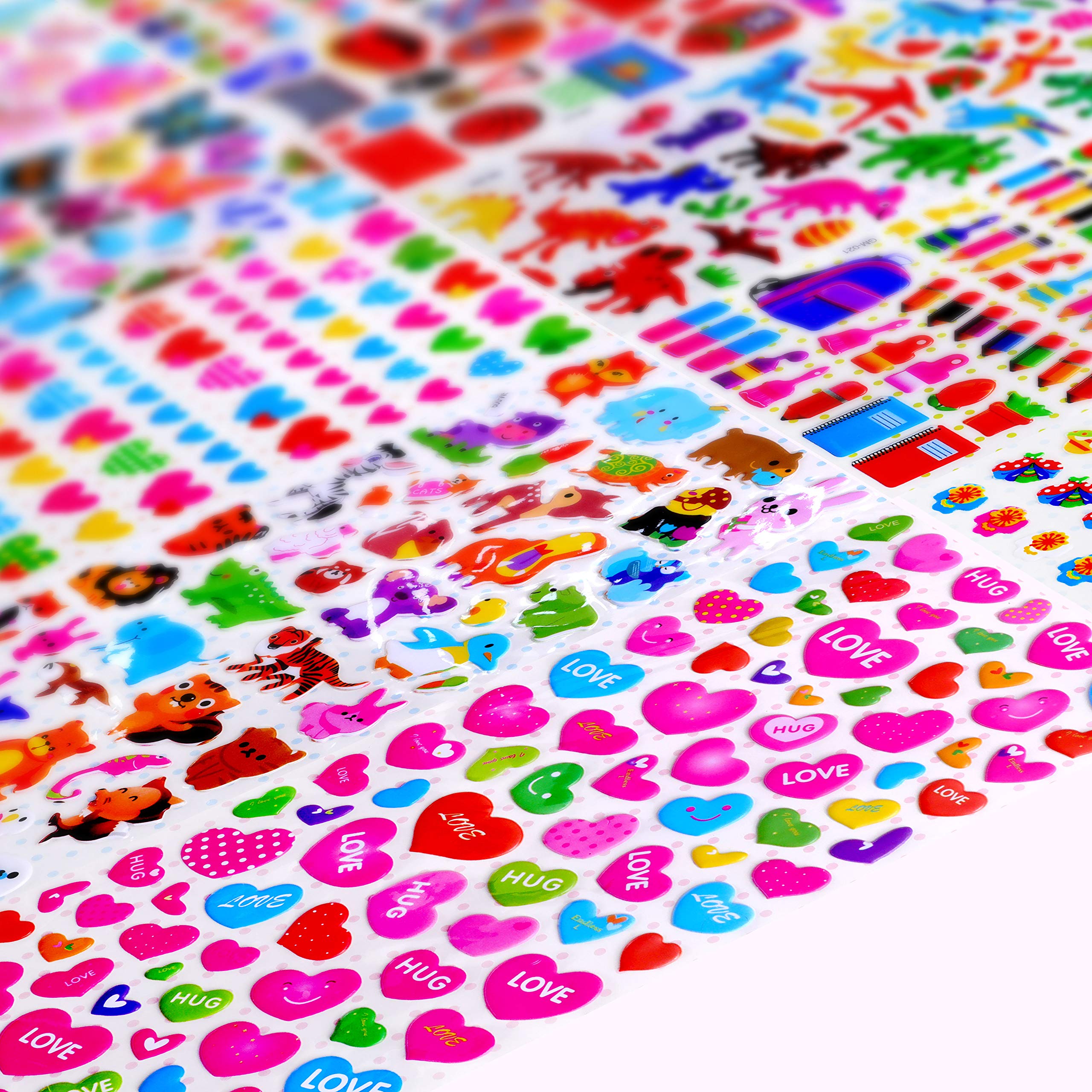 Giraffe Manufacturing 3D Puffy Stickers for Kids - Bulk Pack of 1650 Small Stickers Featuring Cars, Animals & More - Perfect for Scrapbooking, DIY Crafts & Classroom Activities | Fun Educational Stickers for Toddlers & Preschoolers