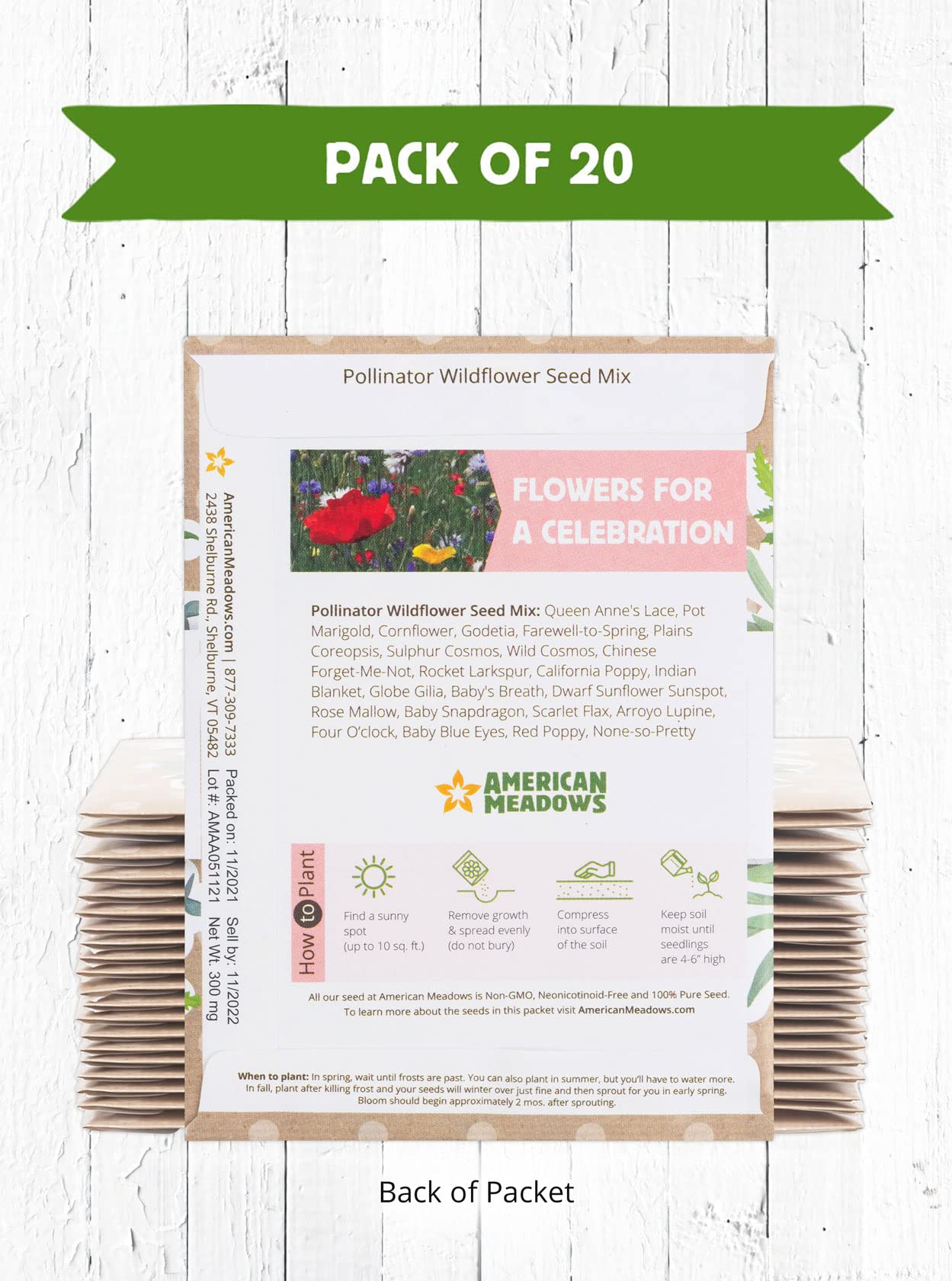 Wildflower Seed Packets for Bridal Showers - Pack of 20 Wedding Favors by American Meadows | Perfect for Ms to Mrs Parties, Hostess Gifts & Garden Planting