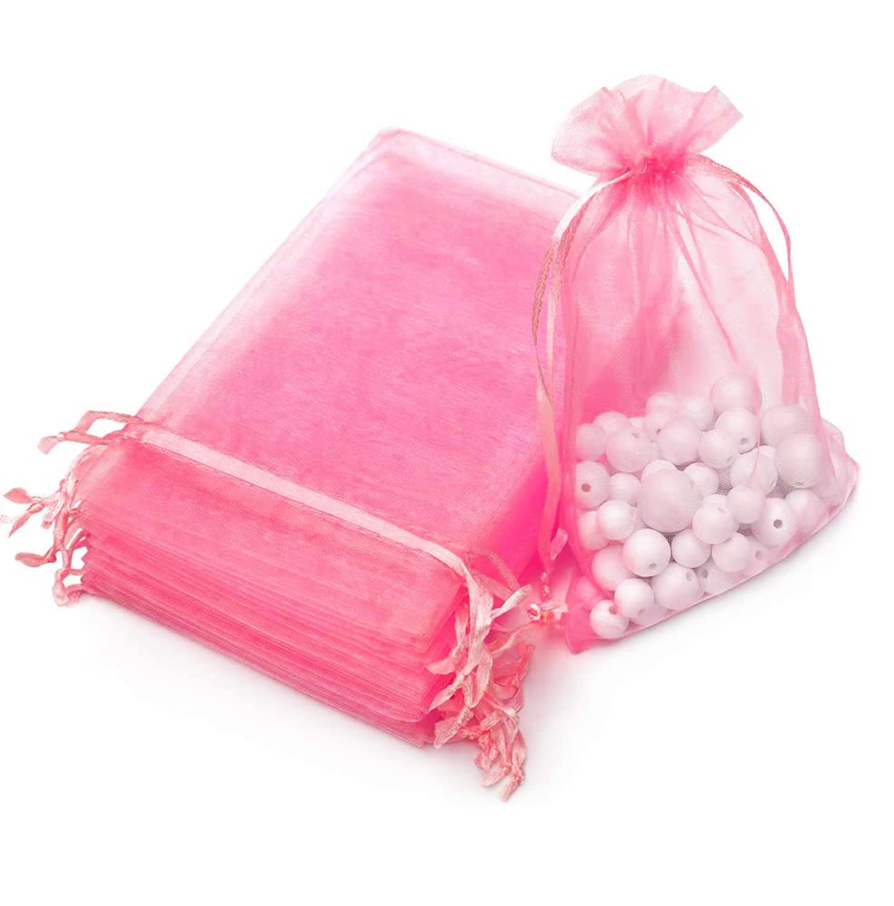 DMS RETAIL Sheer Organza Drawstring Bags - 8x10 cm Pink Wedding Favor Bags for Jewelry, Party Favors & Gifts (Pack of 10) | Perfect for Bridal Showers, Baby Showers, Birthday Parties & Festival Celebrations