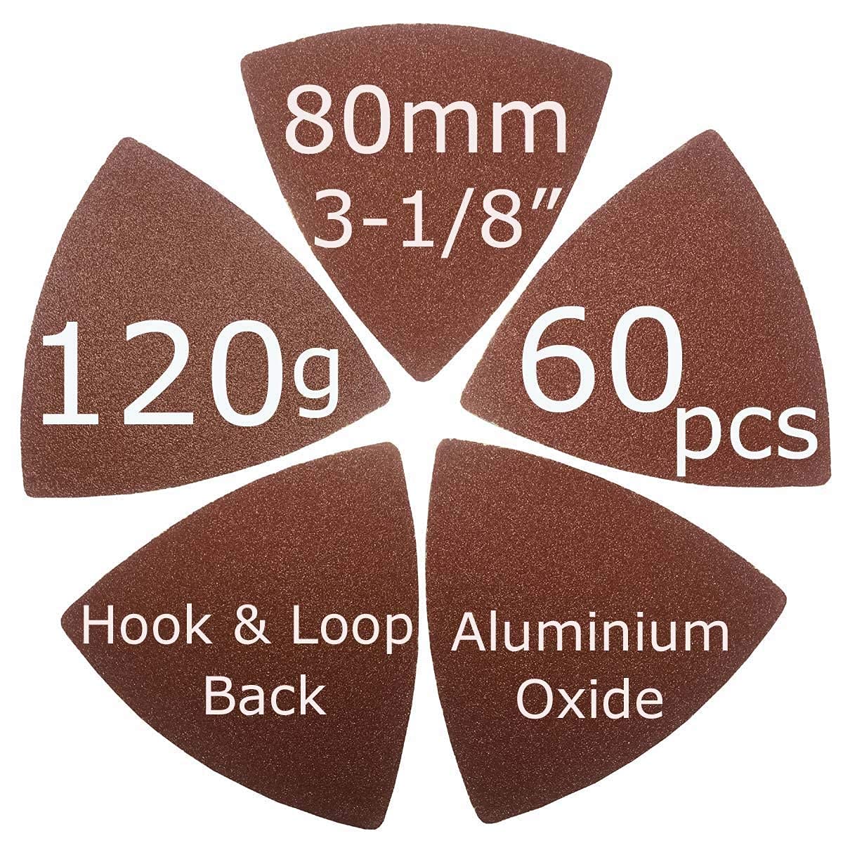 XXGO 180-Piece 3-1/8 Inch (80mm) Triangular Oscillating Multi-Tool Sanding Pad Kit - 60 Pcs Each of 80, 120 & 240 Grit Sandpaper | XGM0308 | Perfect for Woodworking, Drywall Sanding & DIY Home Renovation Projects