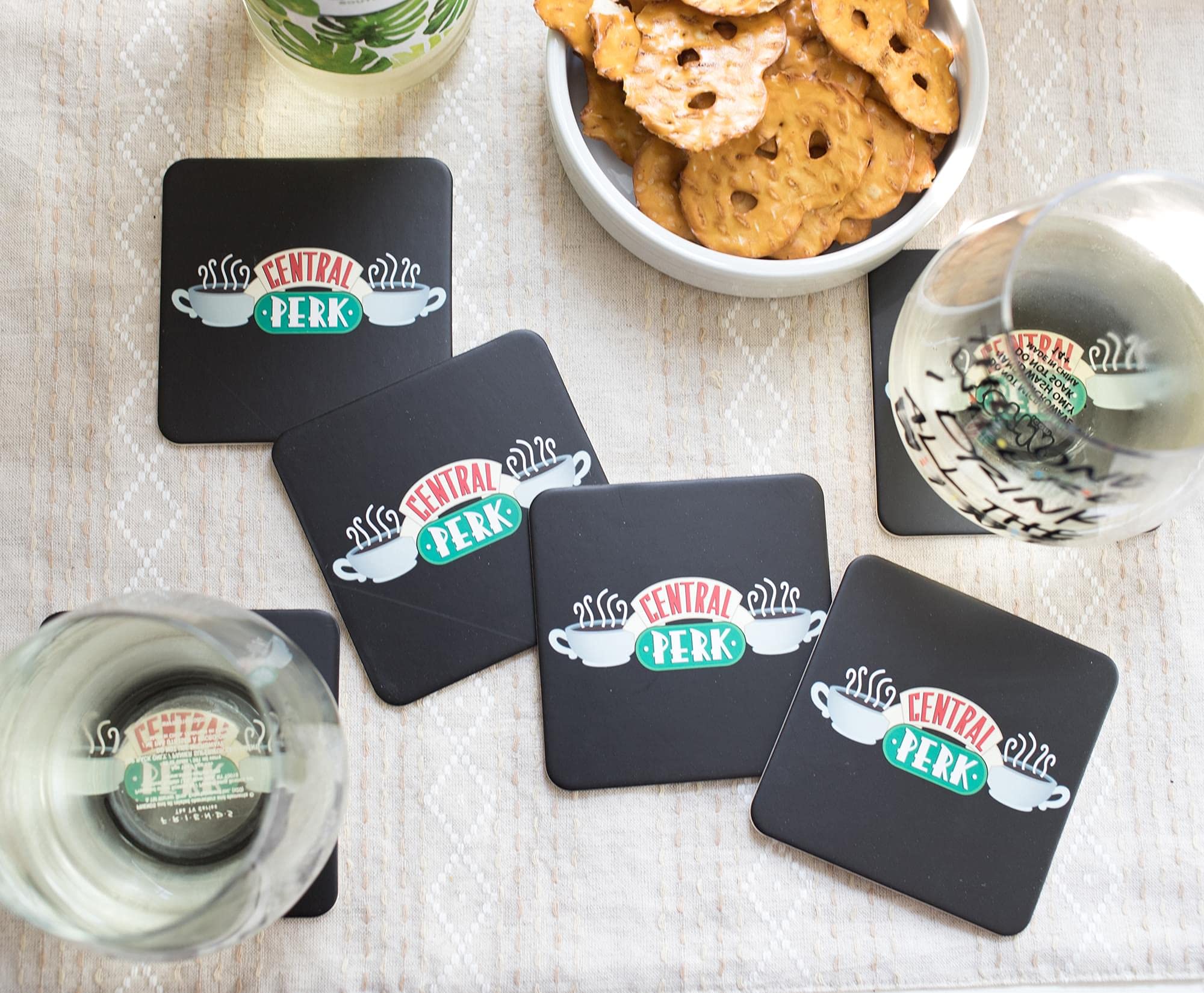 Friends Central Perk Coffee Shop Logo Drink Coasters - Absorbent Set of 6 | Home Kitchen & Dining Table Protection | Coffee Table Decor & Bar Accessories | Perfect for TV Nights, Parties & Gift Giving
