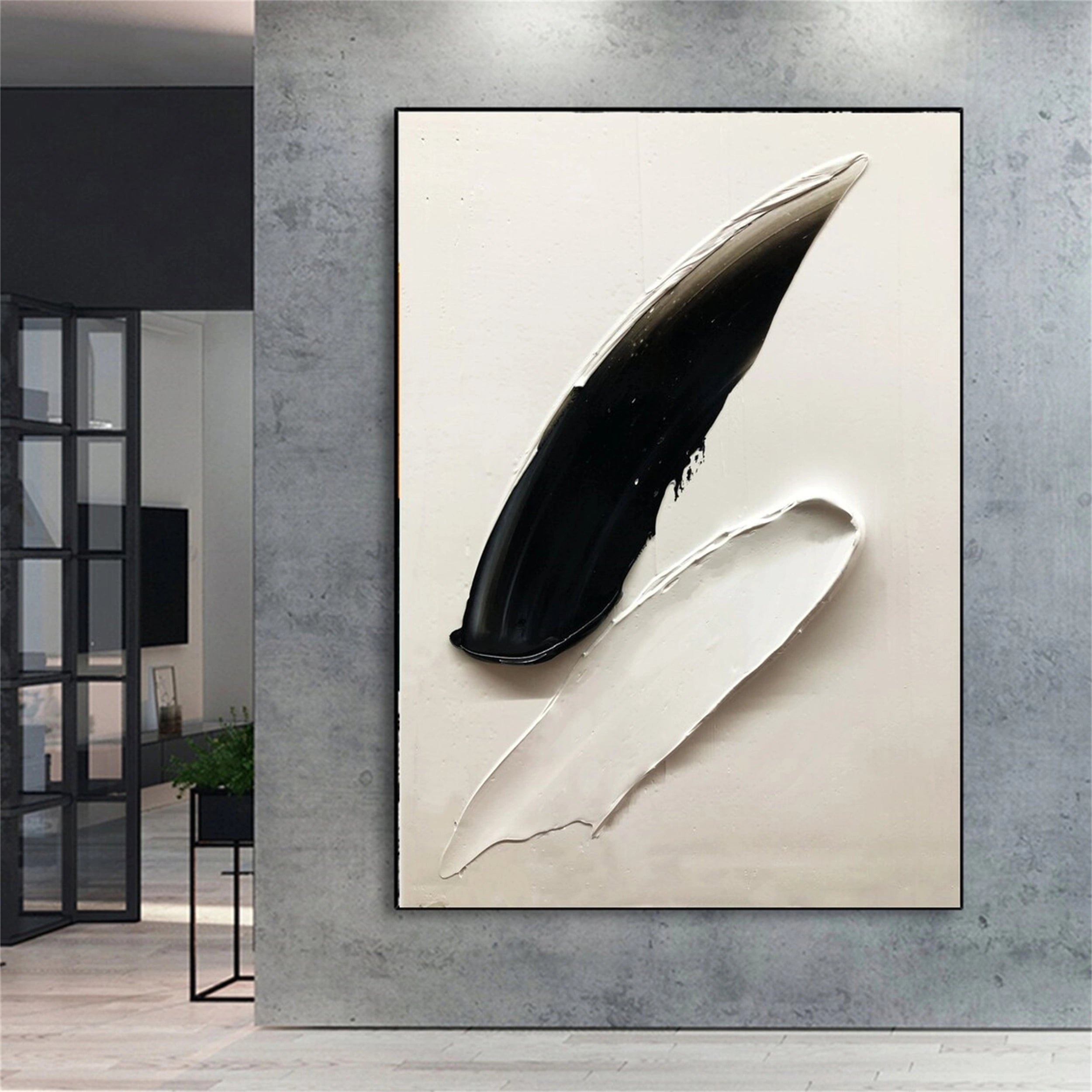White & Black Minimalist Textured Abstract Painting Canvas Wall Art - Modern Home Decor for Living Room, Bedroom & Office #MM137