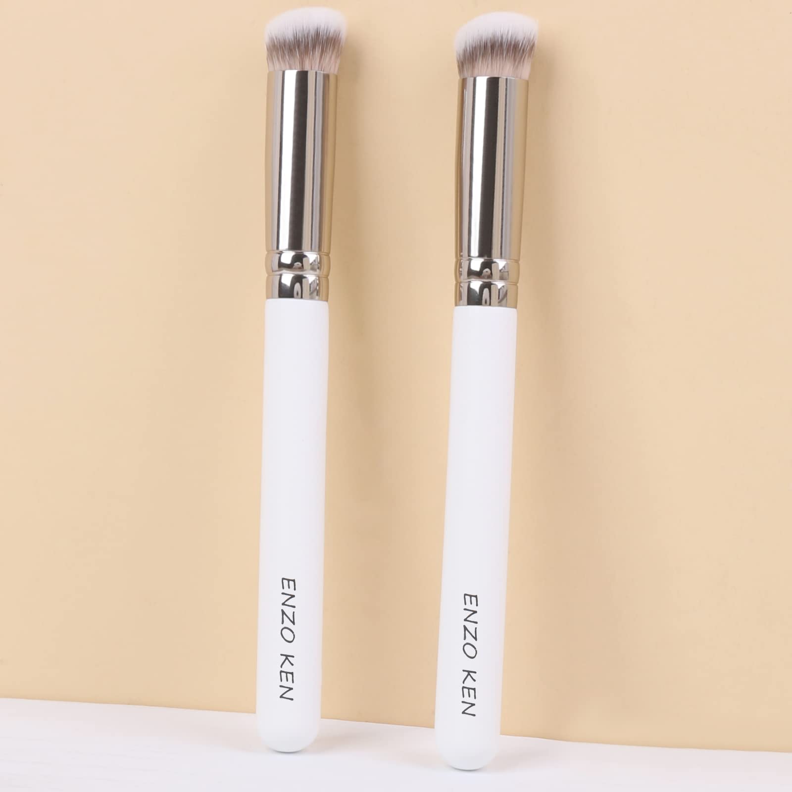 ENZO KEN Angled Concealer Brush - Professional Under Eye Concealer & Nose Contour Makeup Brush for Flawless Coverage (White, 270) - Perfect for Highlighting, Contouring and Precise Makeup Application
