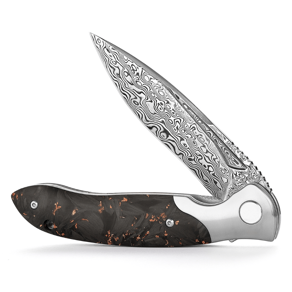 Raven VG10 Ultralight Folding Pocket Knife - Titanium & Carbon Fiber Handle - EDC, Camping, Hiking & Outdoor Survival Gear