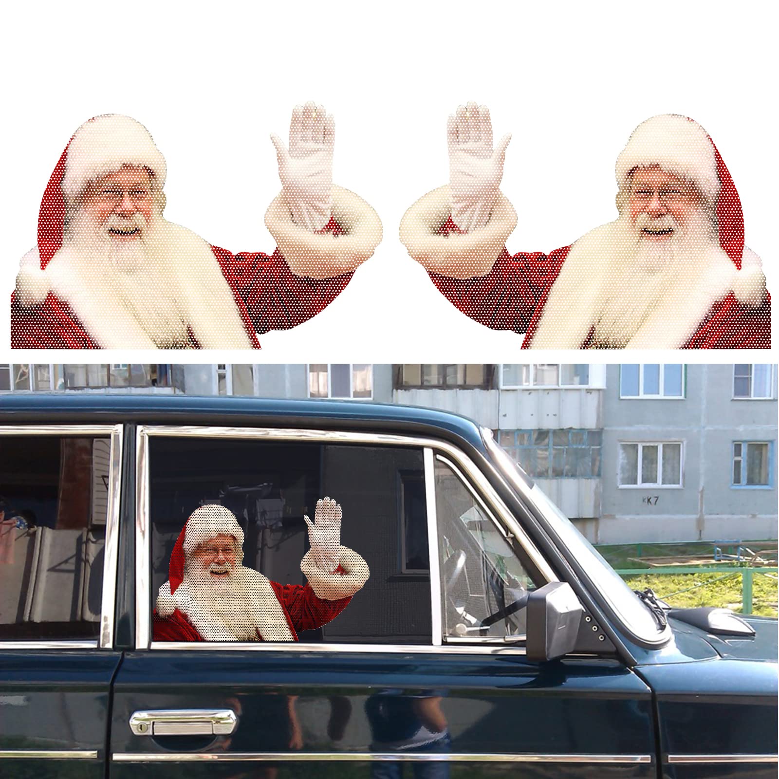 Funny Santa Claus Car Window Stickers - 2 Pack PVC Self-Adhesive Christmas Decals for Rear Windows (11.8x11.8 Inches) - Perfect for Holiday Car Decorations & Christmas Party Vehicle Decor