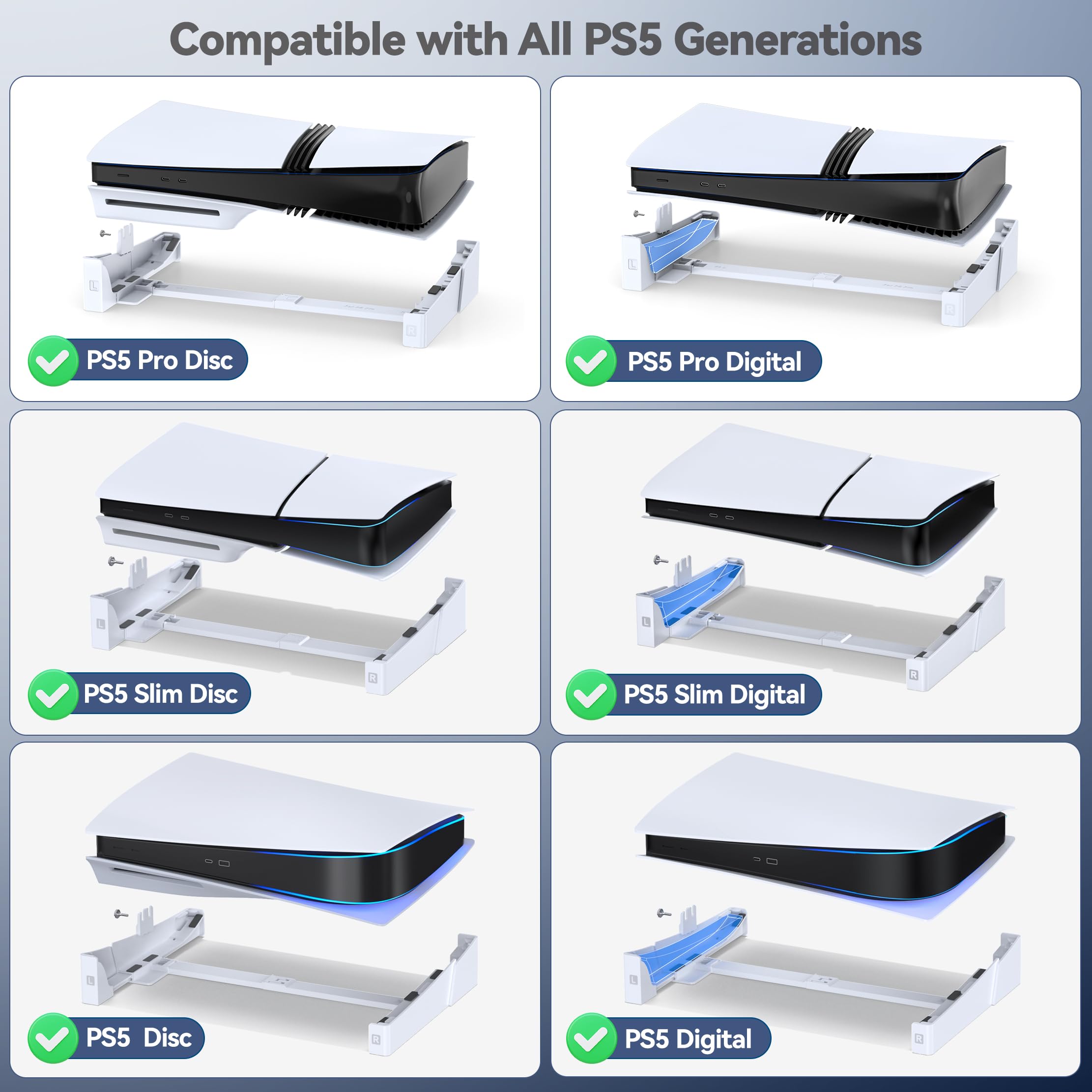 OIVO PS5 Horizontal Stand for PlayStation 5 Slim/Pro Console - Stable Base Stand with Upgraded Support Rods & Scalable Design for Disc & Digital Editions | Perfect for Gaming Setup, Living Room Entertainment & Console Protection